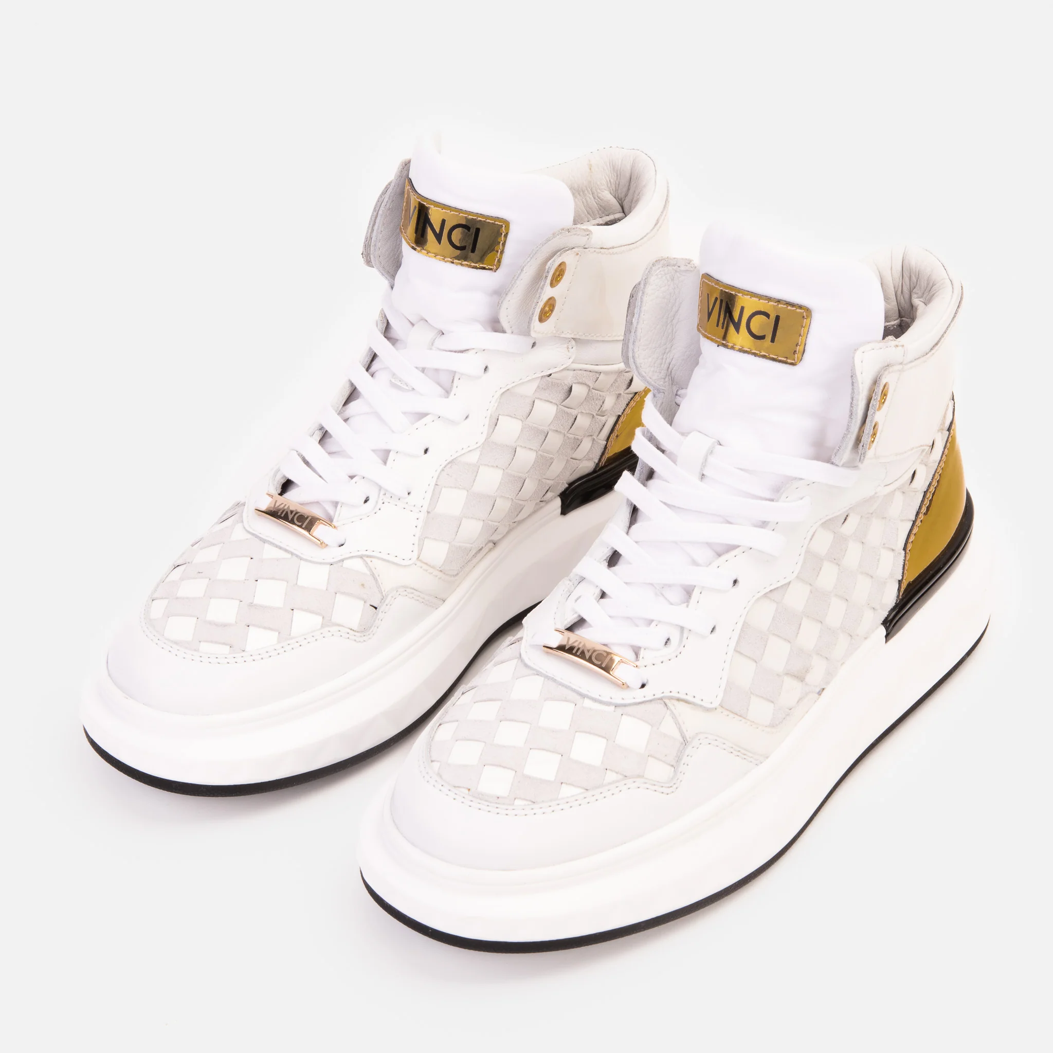The Eugene White & Gold Woven Leather High-Top Men Sneaker - Image 6