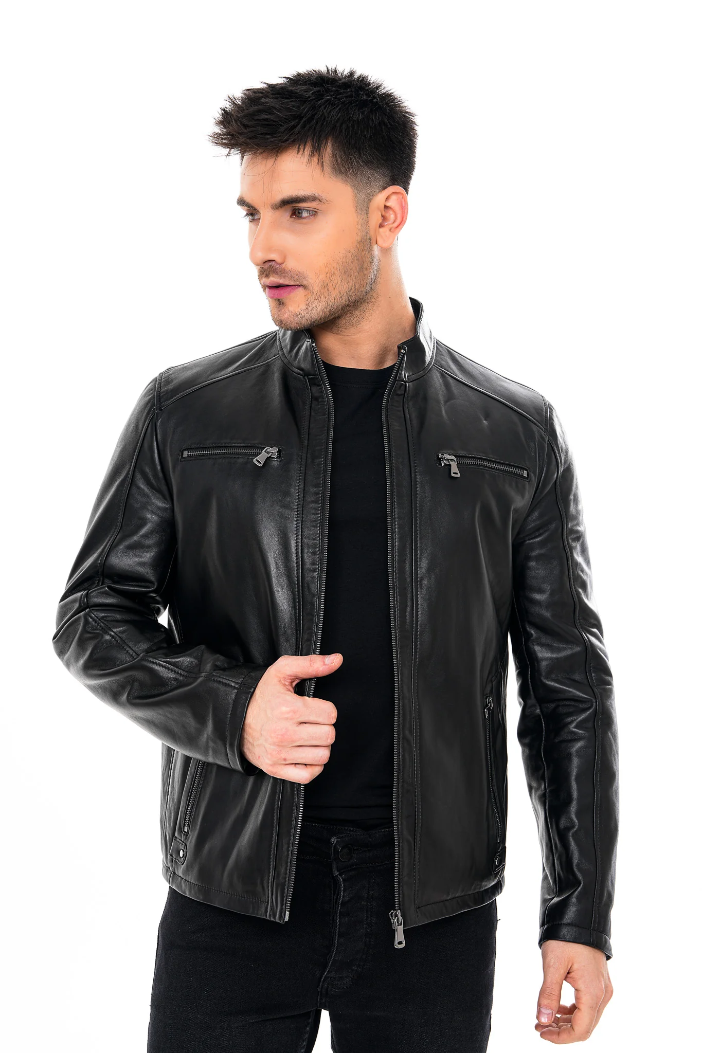 The Falcon Black Smooth Leather Men Jacket - Image 2