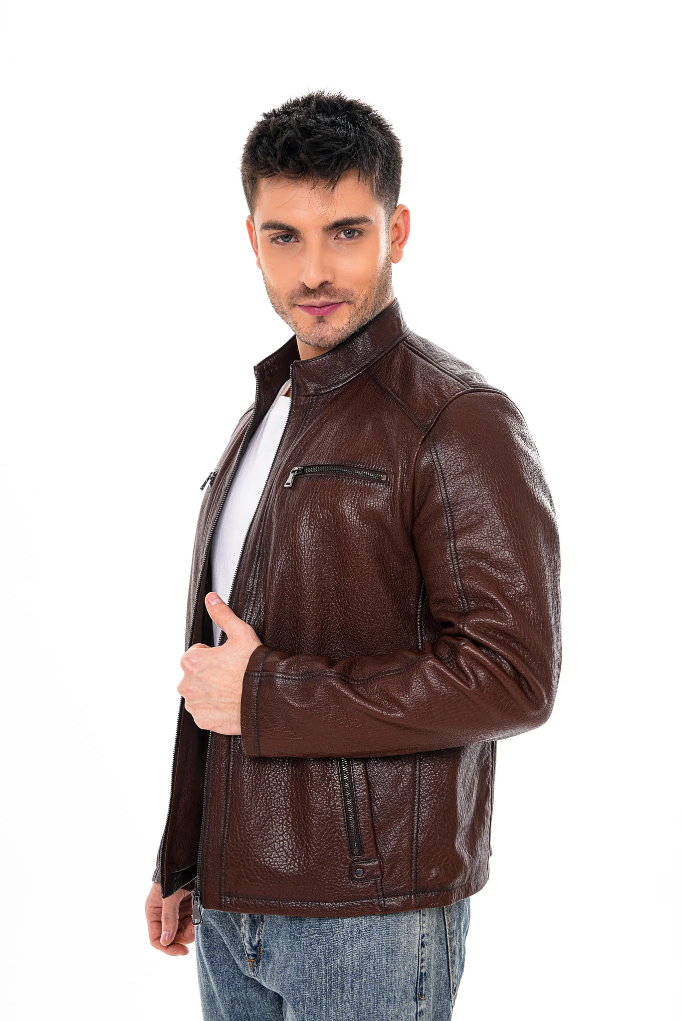 The Falcon Brown Pebbled Leather Men Jacket - Image 7