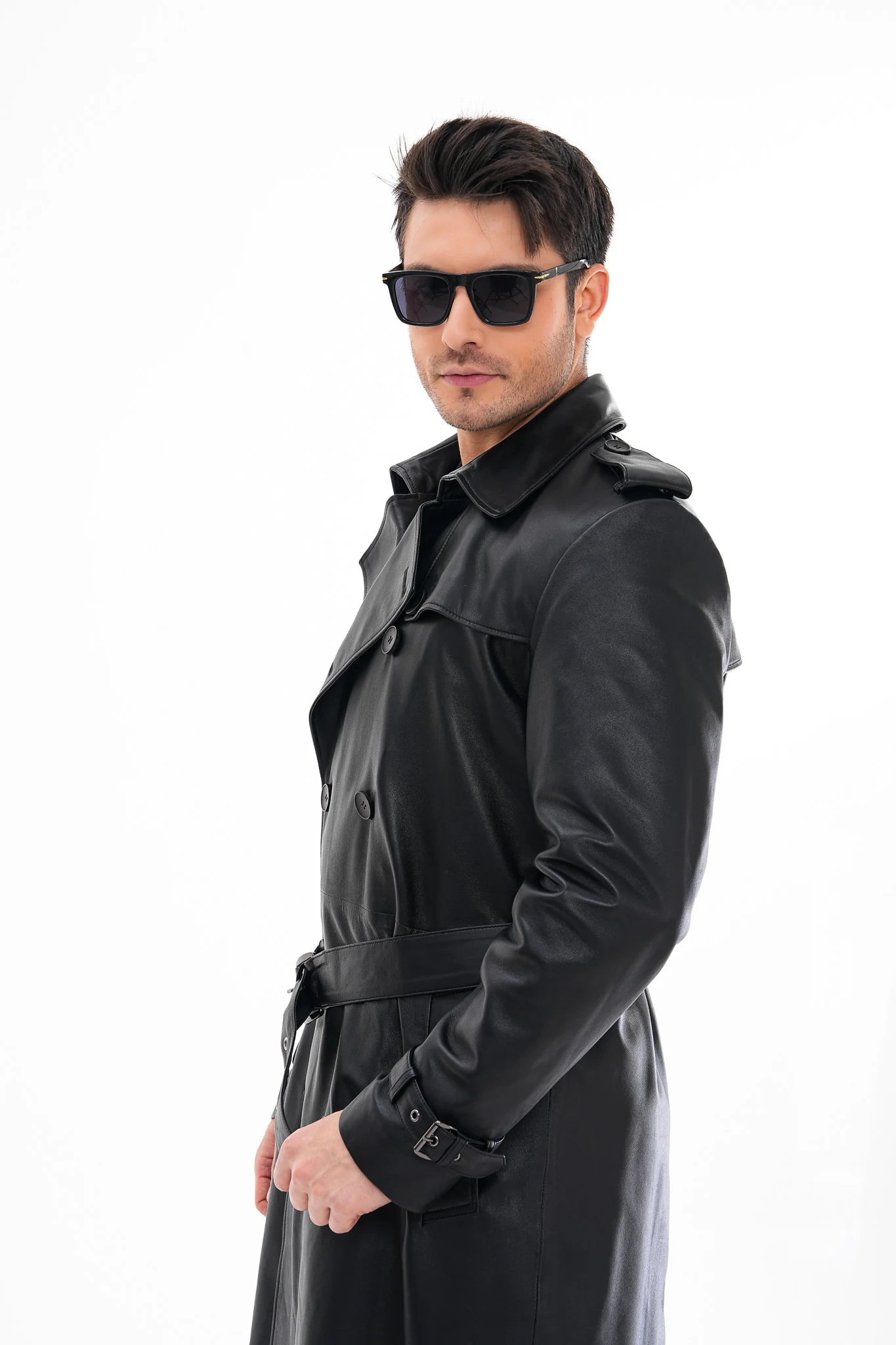 The Firenze Black Leather Men Leather Trench Coat Jacket - Image 4