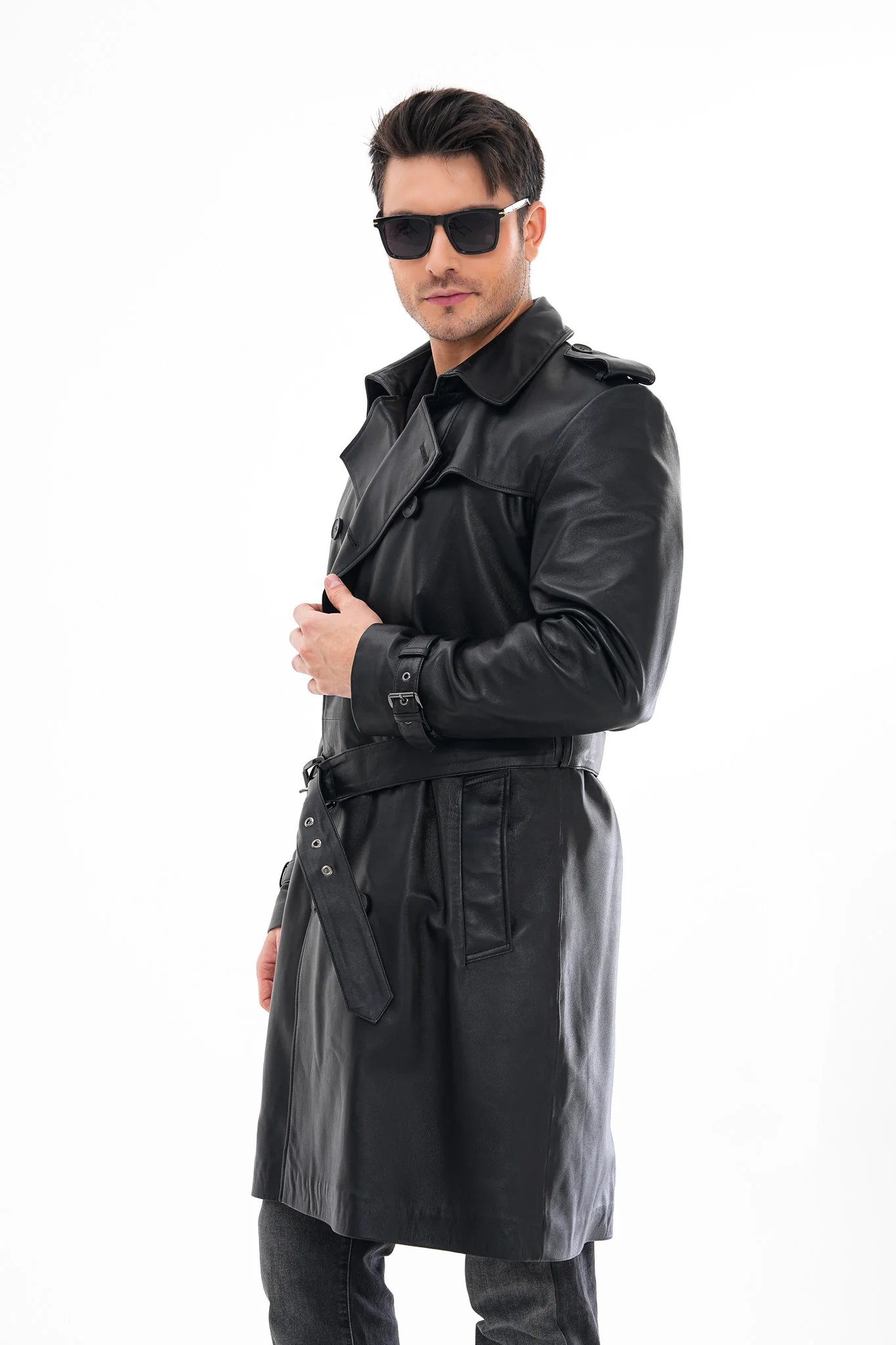 The Firenze Black Leather Men Leather Trench Coat Jacket - Image 7