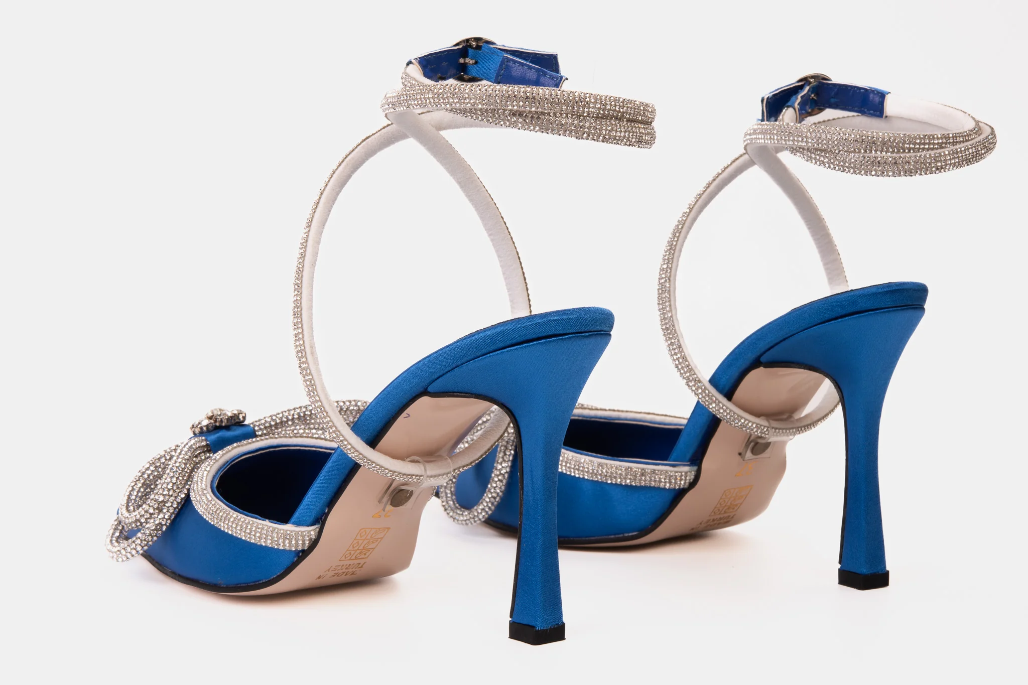 The Floransa Sax Blue Leather Pointy Toe Ankle Strap Women Sandal Final Sale! - Image 5