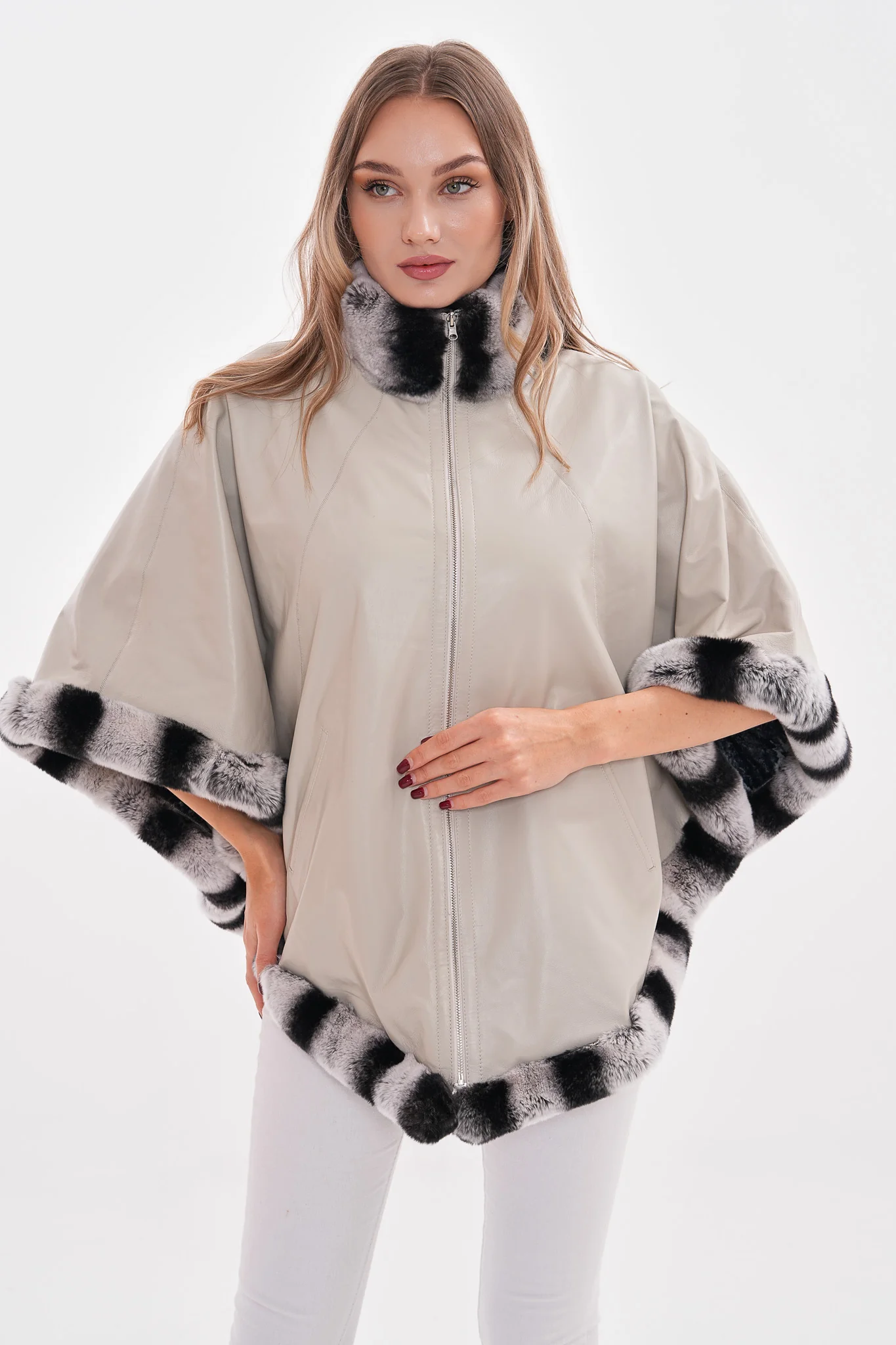 The Glacier Light Beige Reversible Leather Women Jacket - Image 11