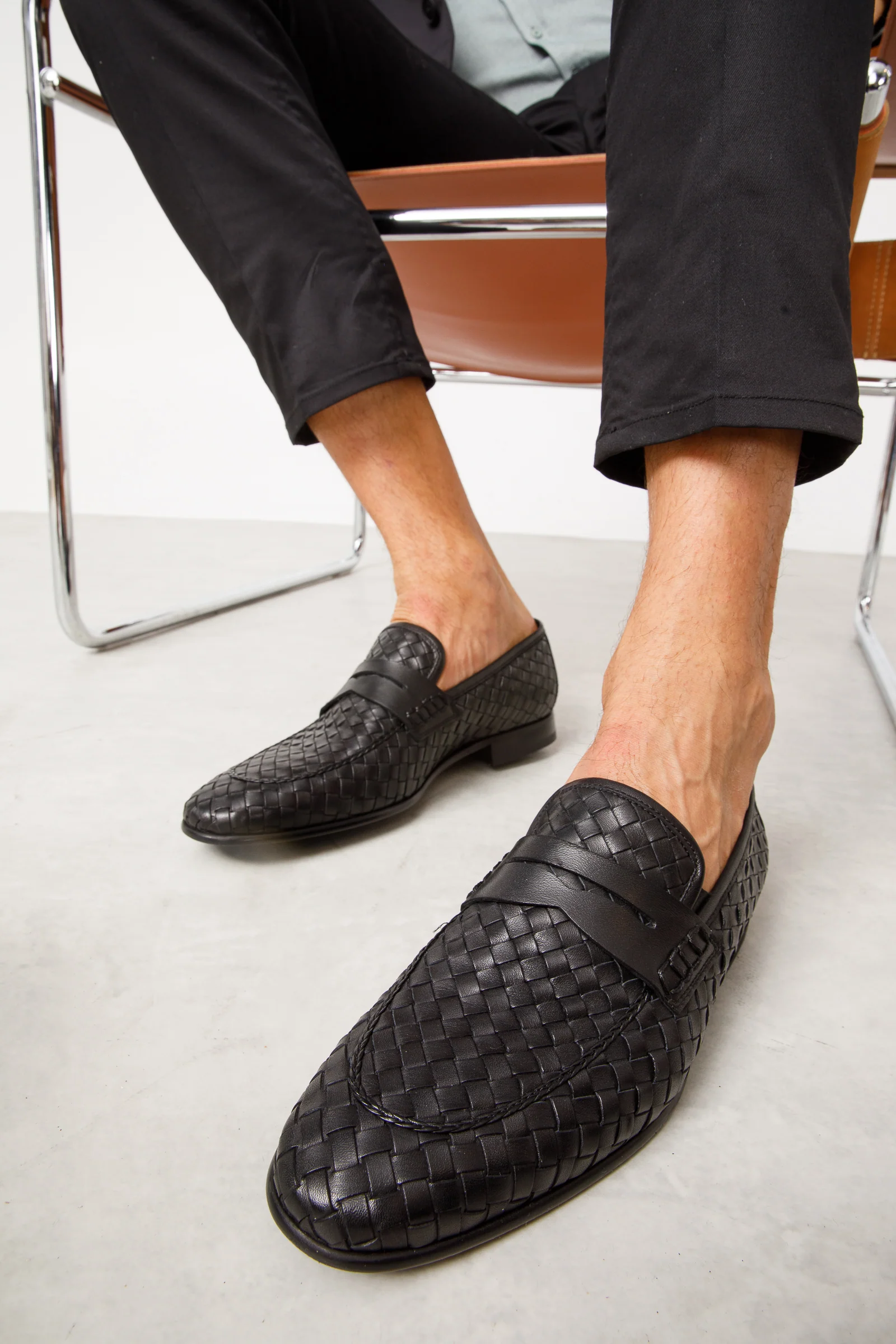 The Grand Woven Leather Black Men Shoe Penny Loafer - Image 10