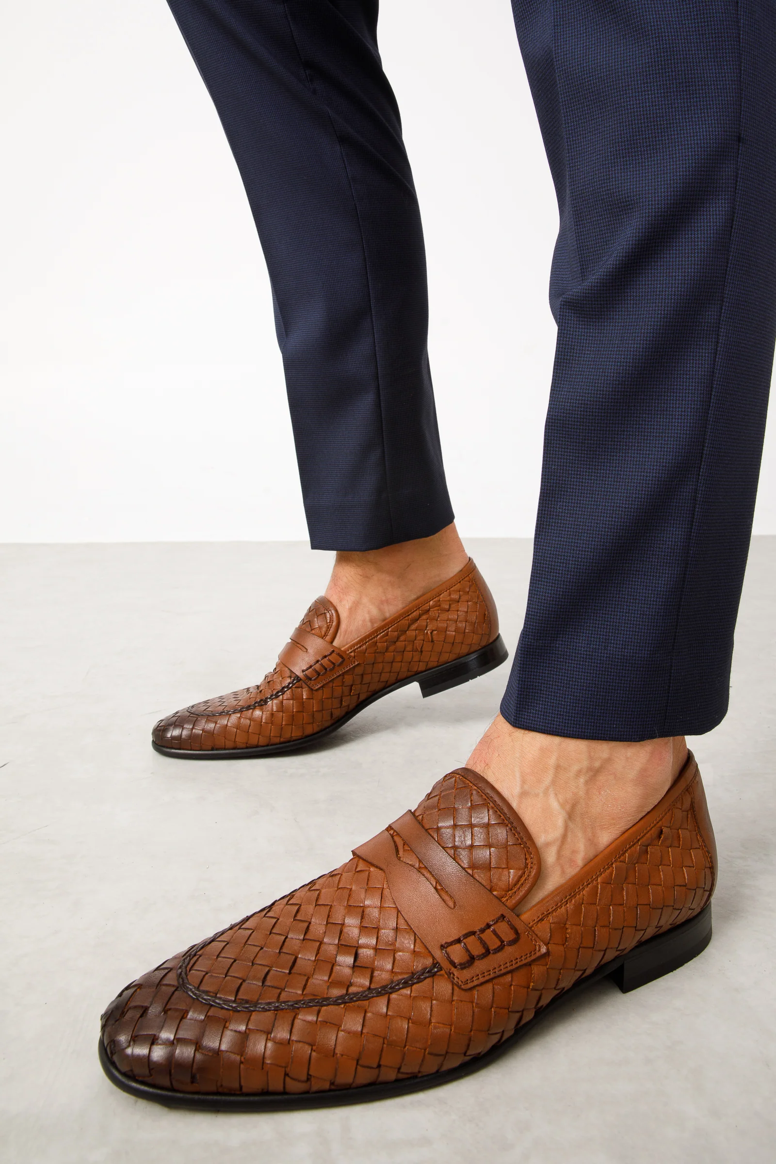 The Grand Woven Leather Tan Men Shoe Penny Loafer - Image 8