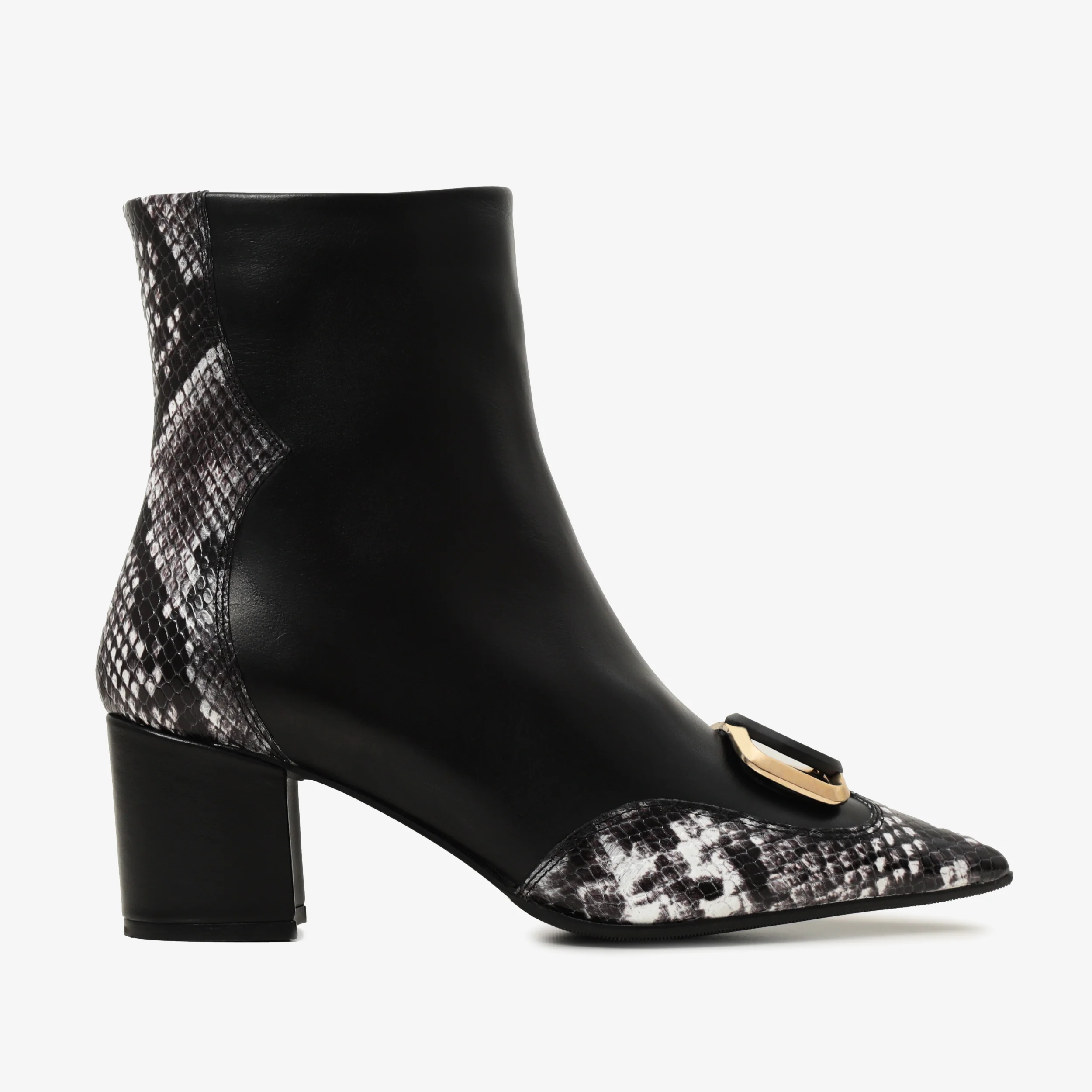 The Gray Black & White Leather Block Heel Women Boot - Image 2
