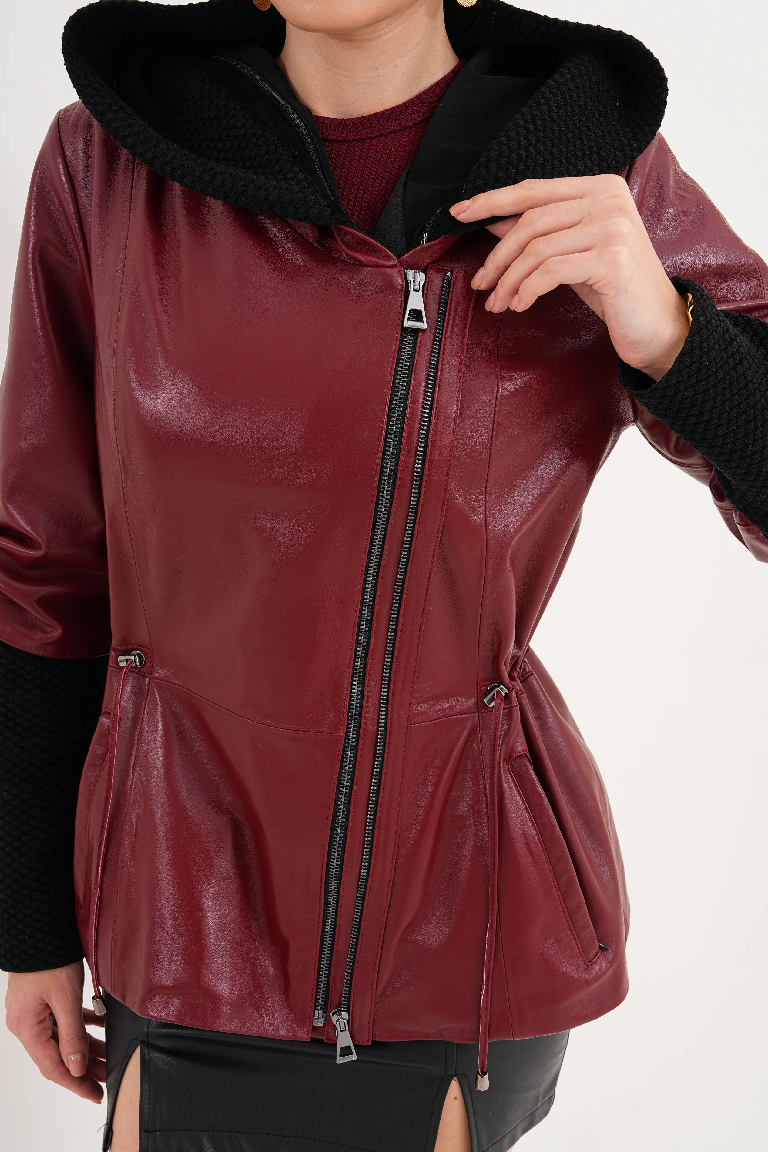 The Hudson Burgundy Leather Women Jacket - Image 3