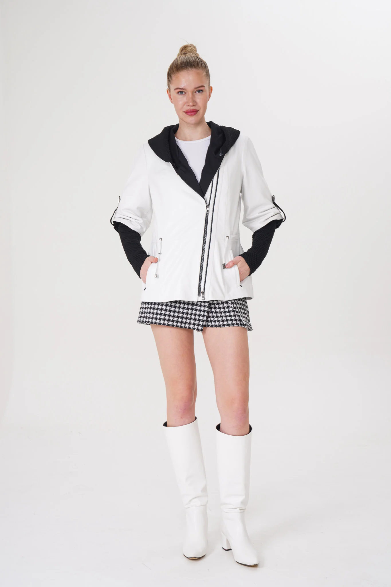 The Hudson White Leather Women Jacket - Image 10