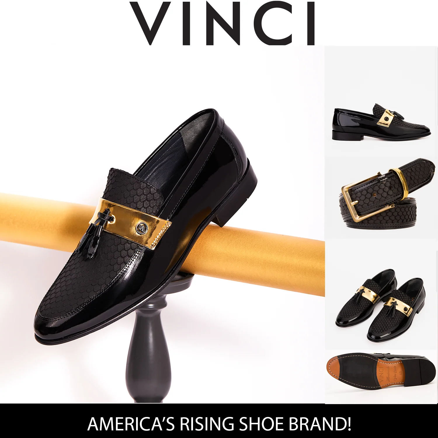 The Imperial Black & Gold Leather Men Dress Shoe - Image 8