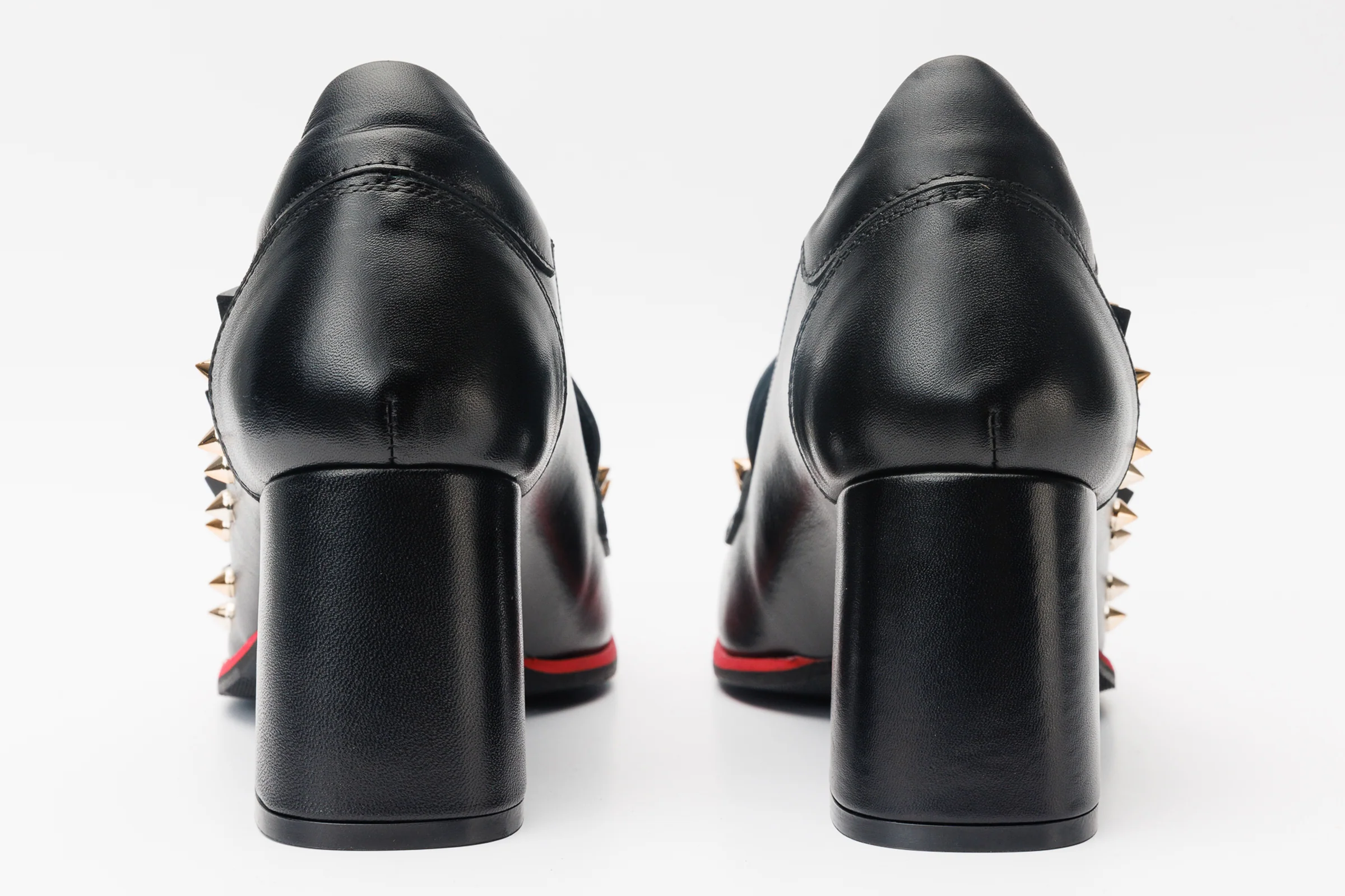 The Infanta Black Spike Leather Block Heel Pump Women Shoe - Image 4