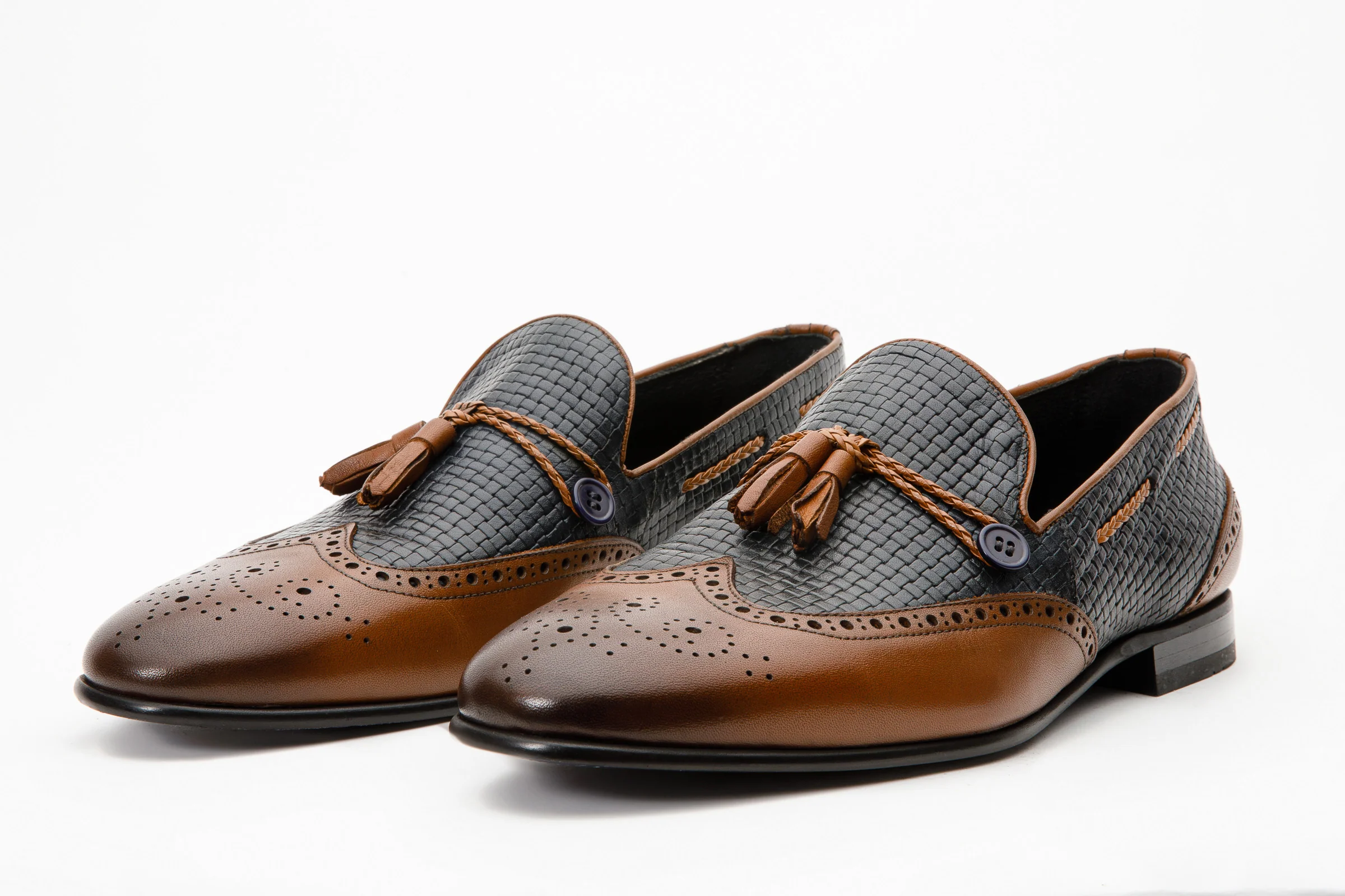 The Istanbul Tan & Navy Blue Leather Tassel Loafer Men Shoe - Image 3