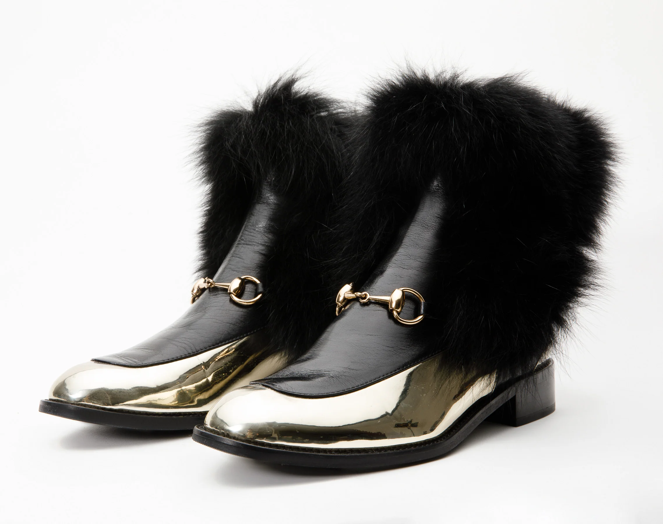 The Izmir Black & Gold Leather Natural Fox Fur Mid Calf Women Boot - Image 5