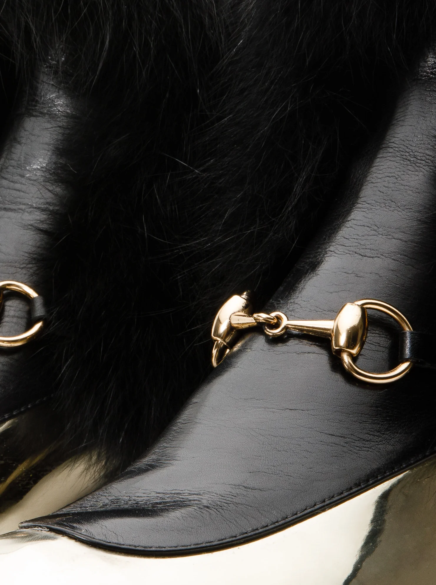 The Izmir Black & Gold Leather Natural Fox Fur Mid Calf Women Boot - Image 6
