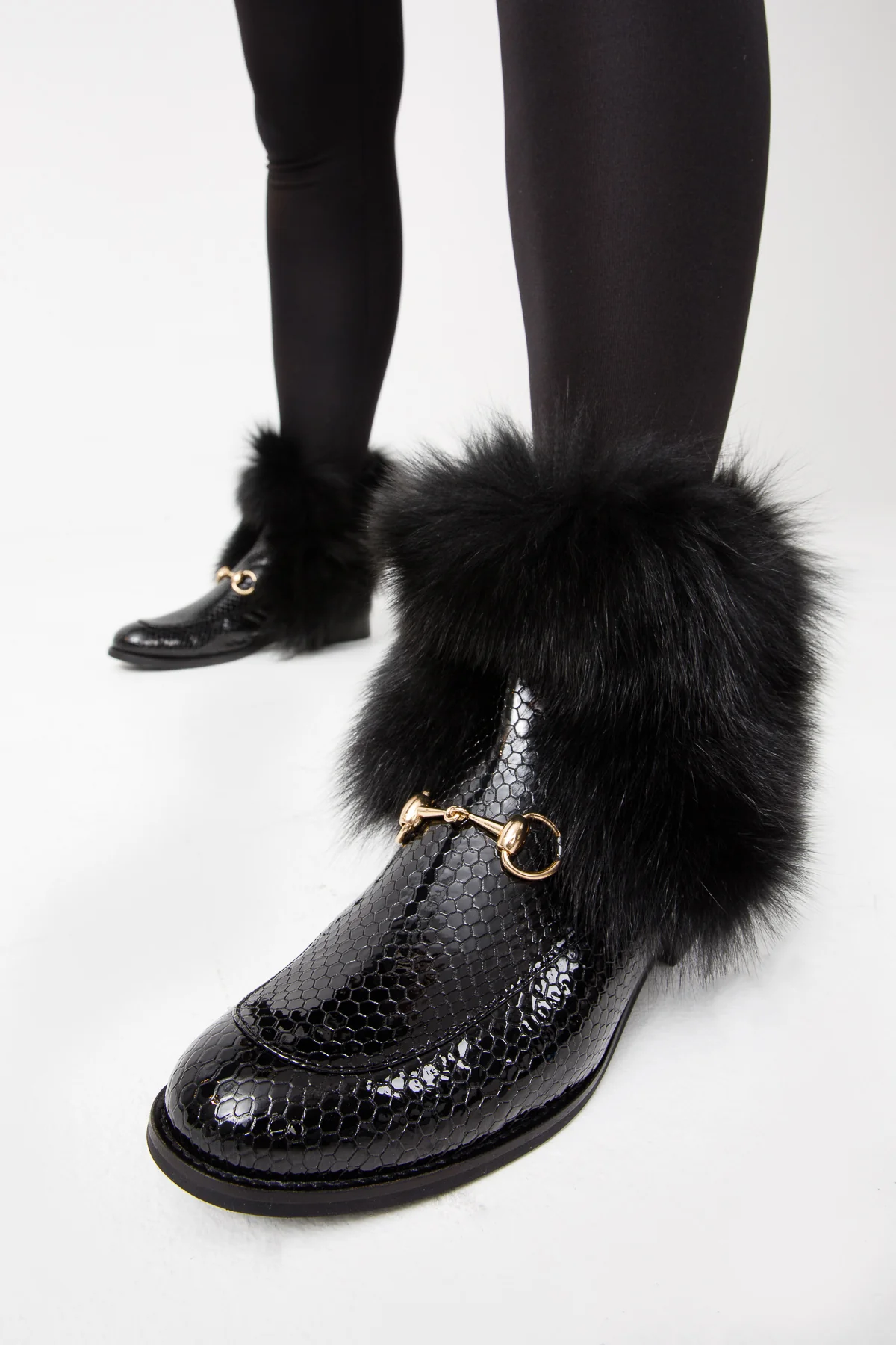 The Izmir Black Patent Leather Natural Fur Mid Calf Women  Boot - Image 14