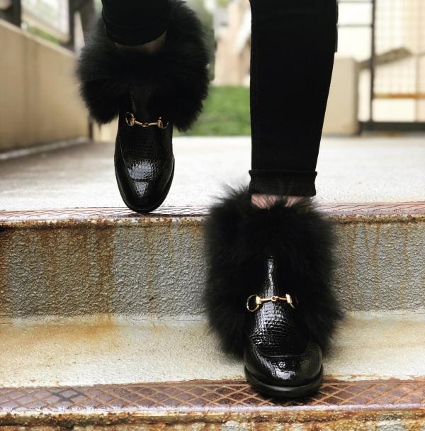 The Izmir Black Patent Leather Natural Fur Mid Calf Women  Boot - Image 3
