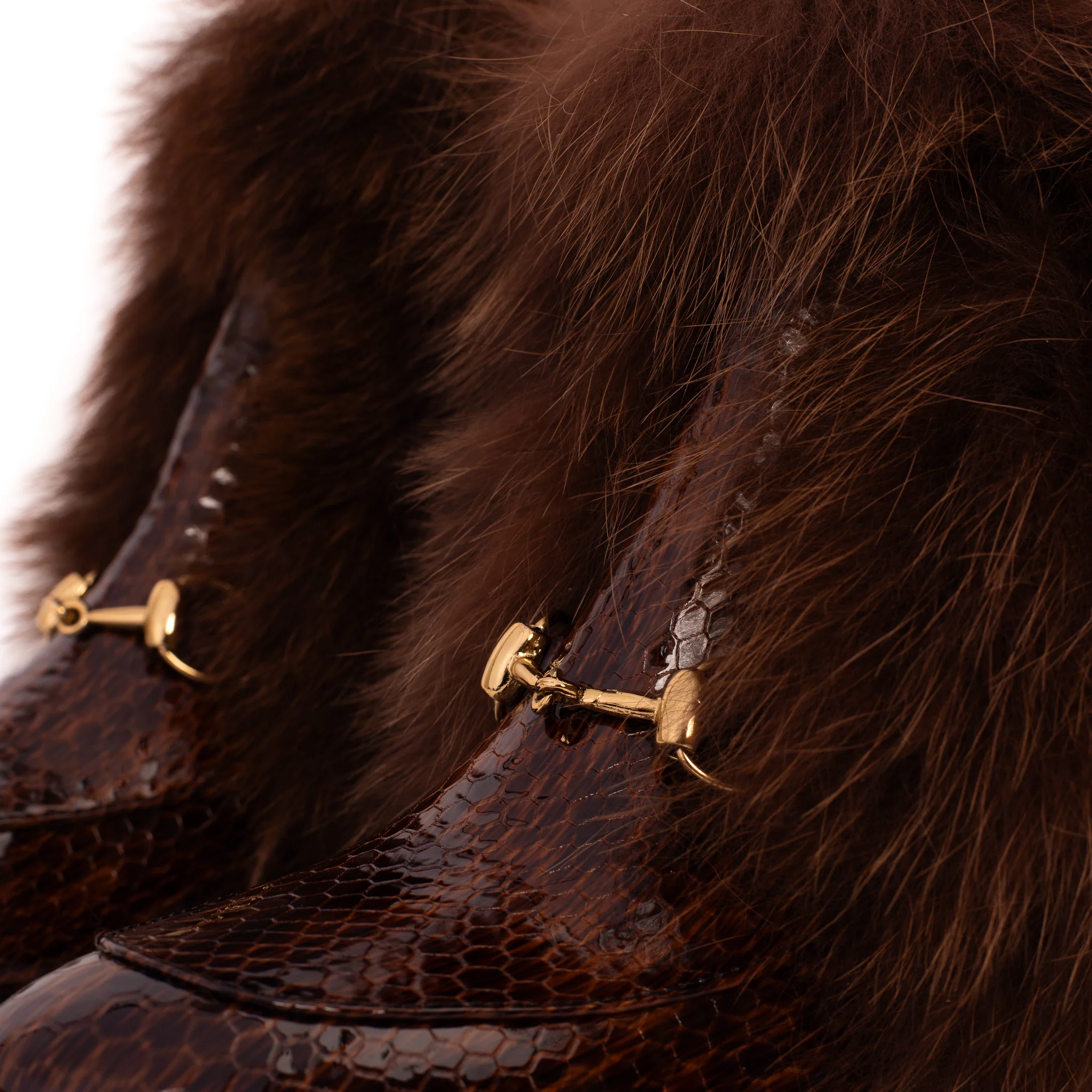The Izmir Brown Patent Leather Natural Fur Mid Calf Women Boot - Image 5