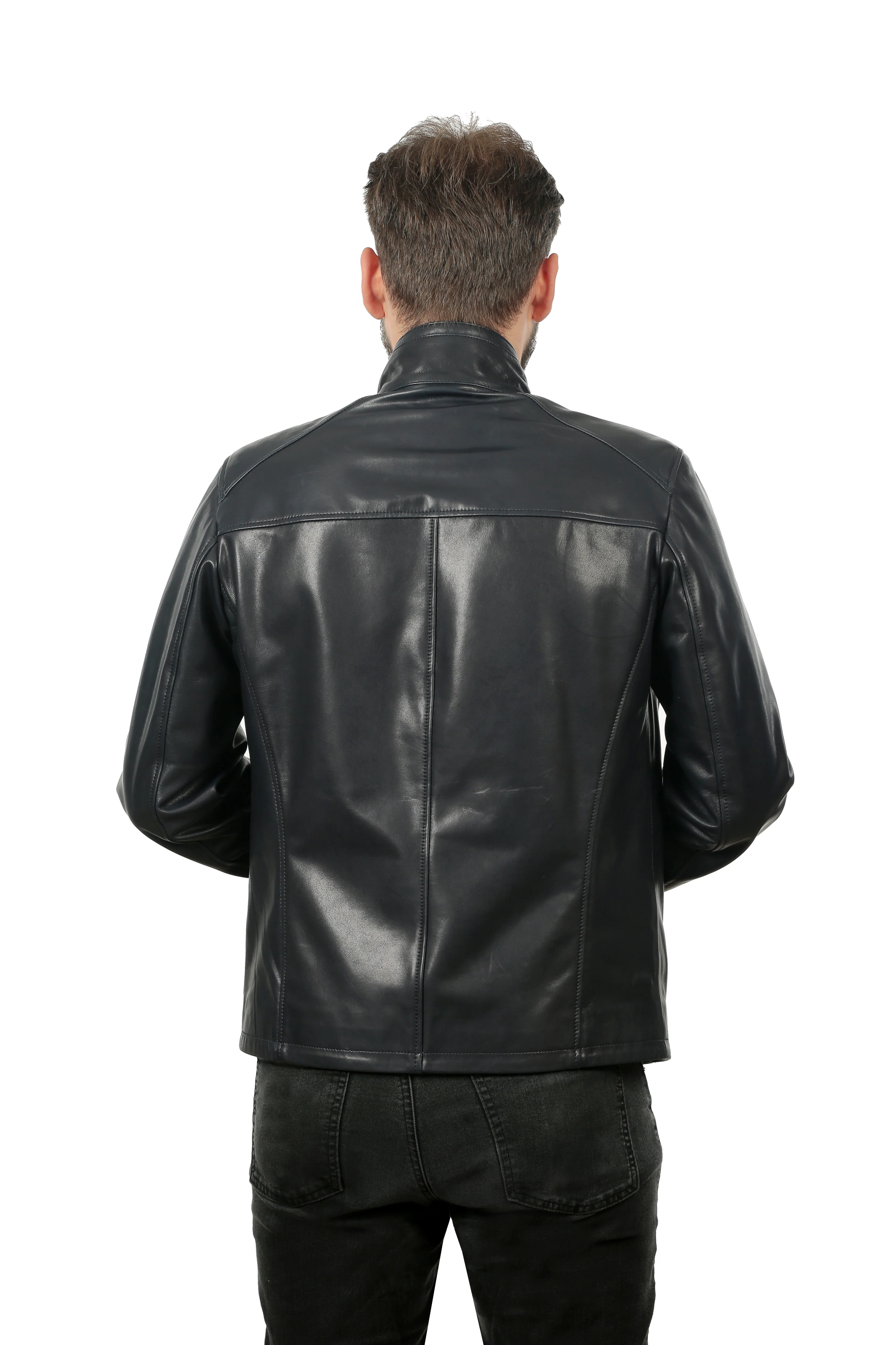 The Leroy Navy Blue Leather Men Jacket - Image 3