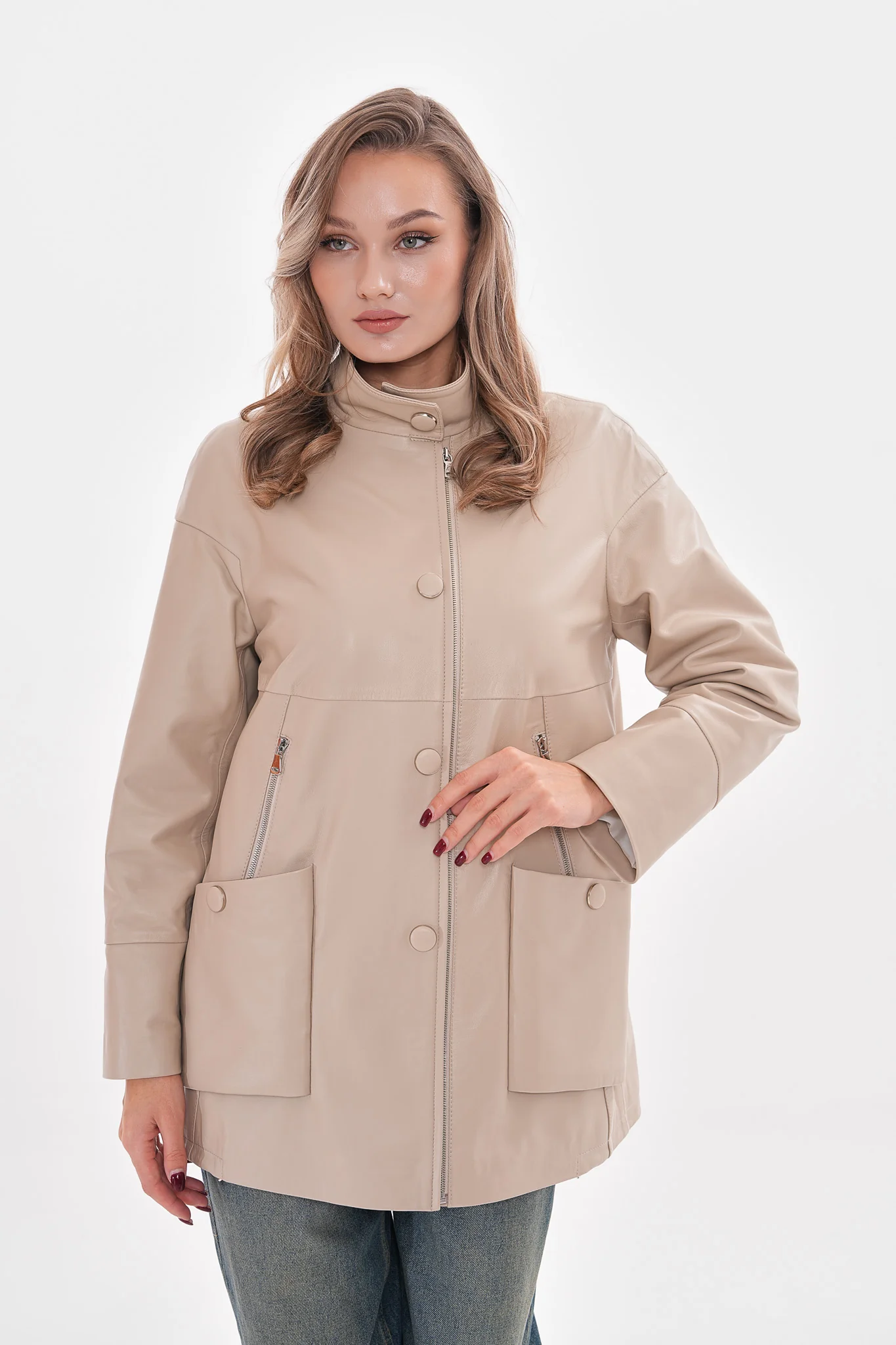 The Lioara Cream Leather Women Jacket - Image 10