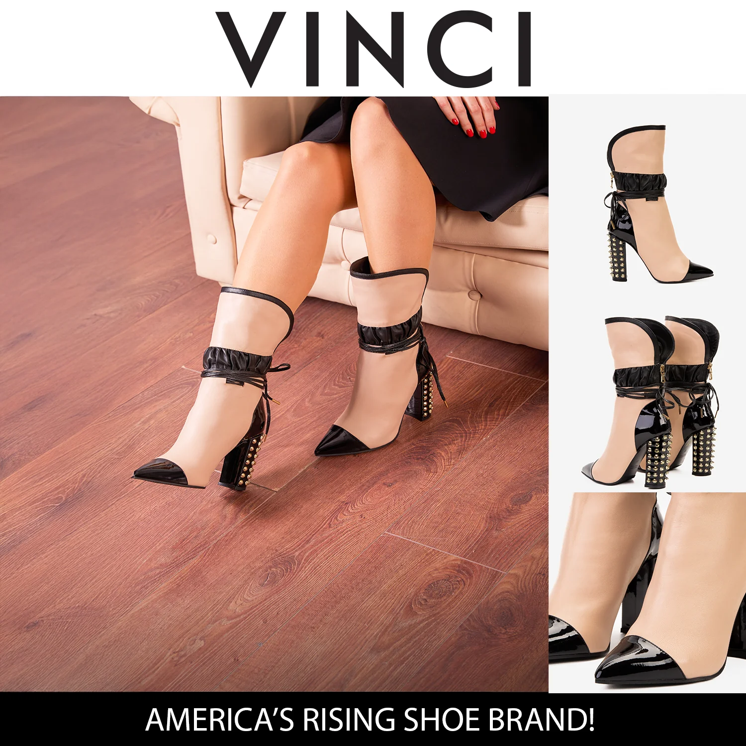 The Lucca Nude & Black Leather Mid Calf High Heel Women Boot Limited Edition - Image 19