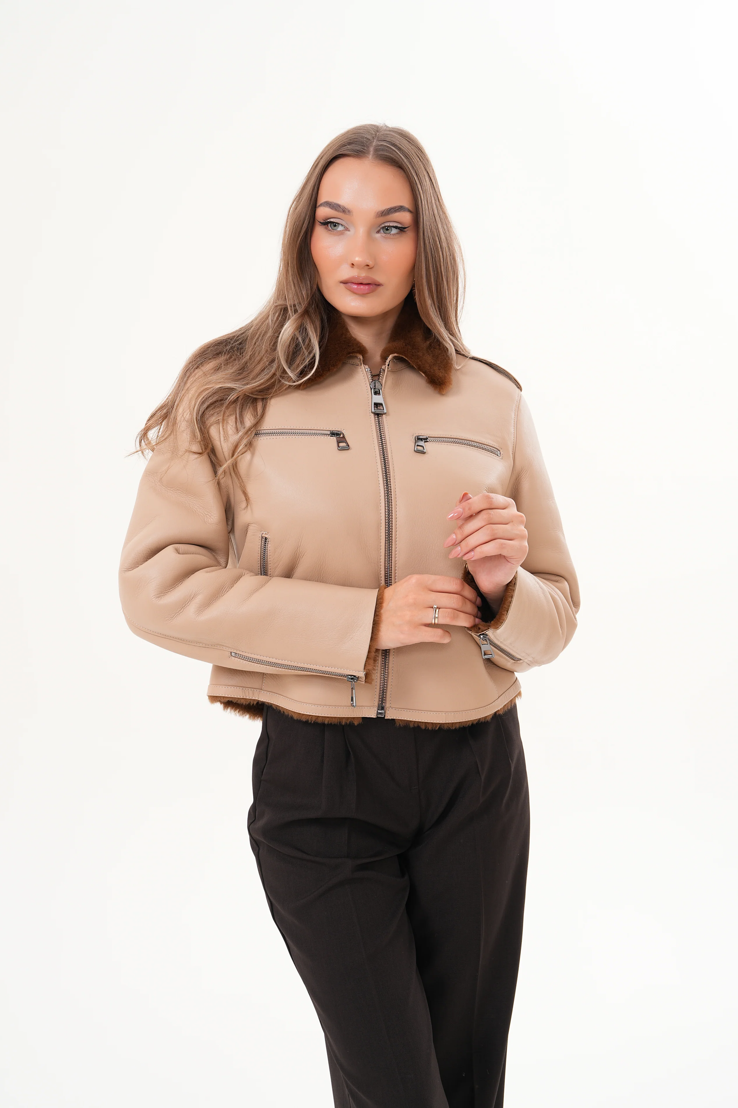 The Lucerne Tan Shearling-Lined Leather Women Jacket - Image 11