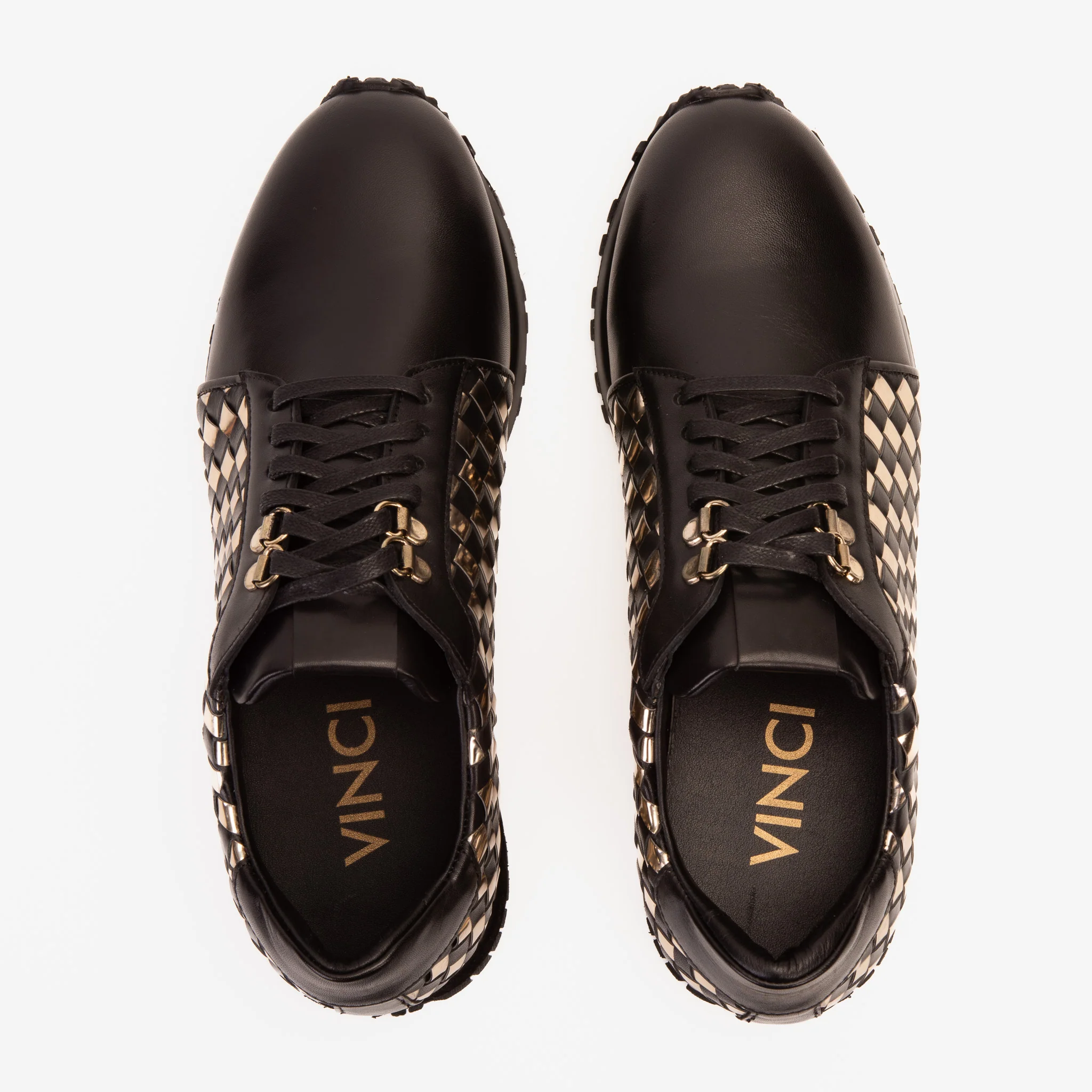 The Mackenzie Black & Gold Woven Leather Men Sneaker - Image 9