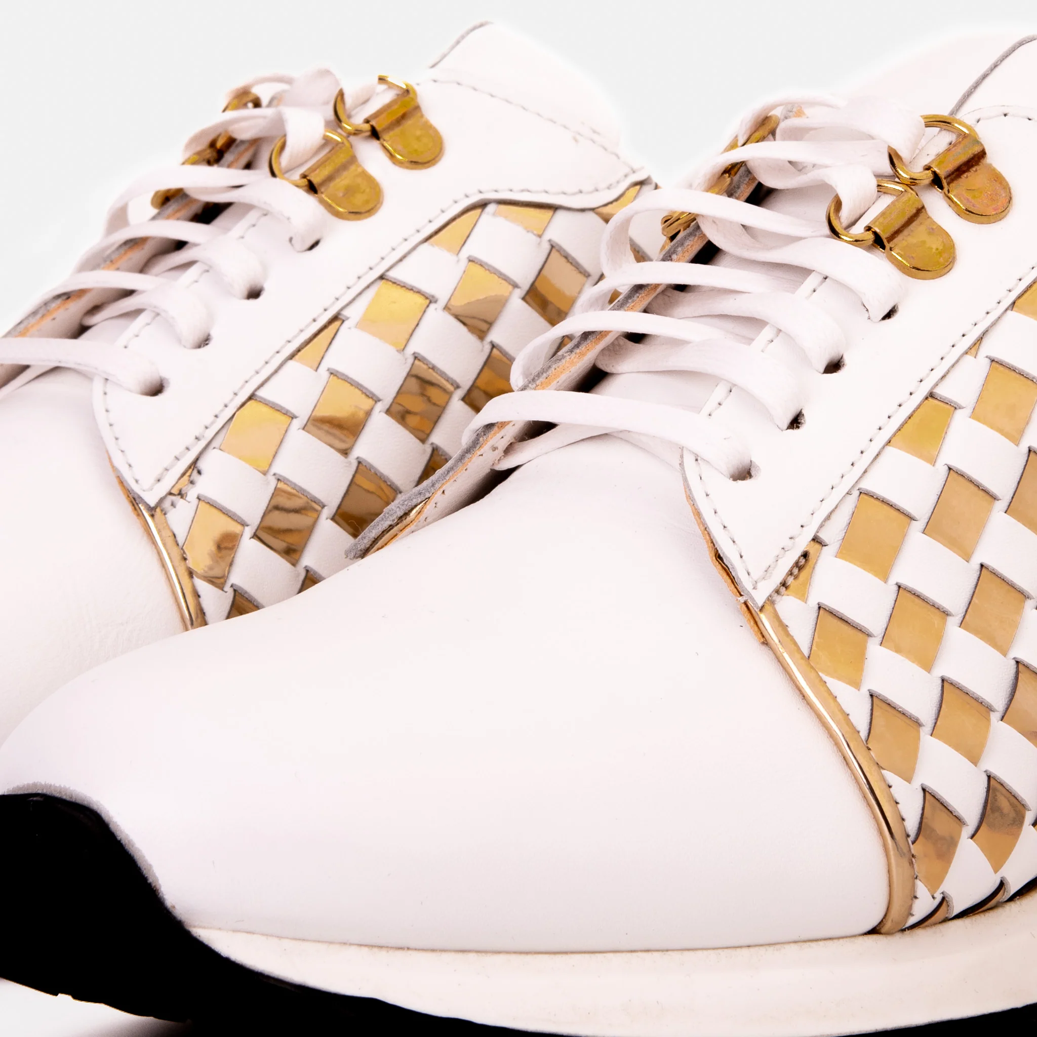 The Mackenzie White & Gold Woven Leather Men Sneaker - Image 6
