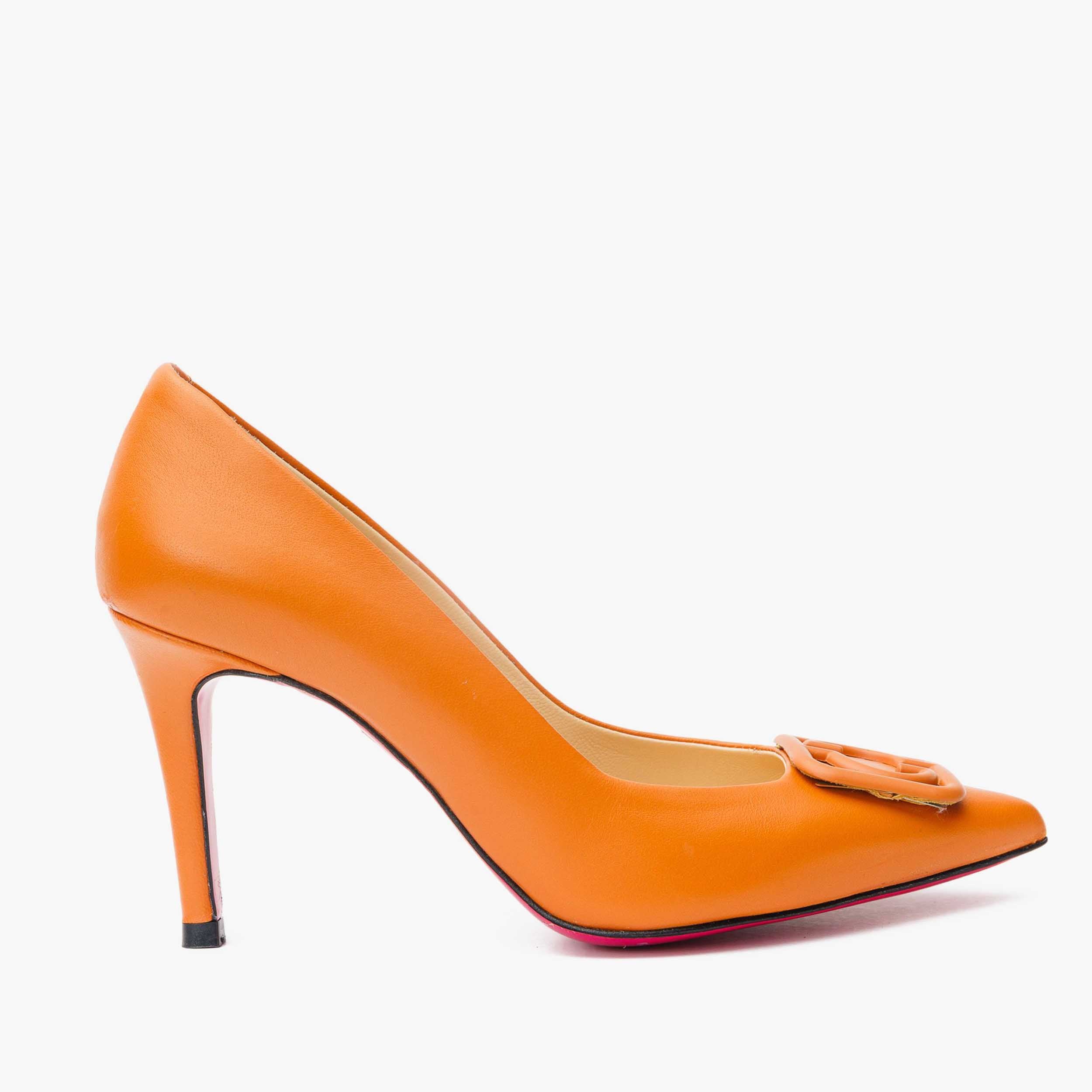 The Maneadero Orange Leather Pump Fuchsia Sole Women Shoe - Image 2