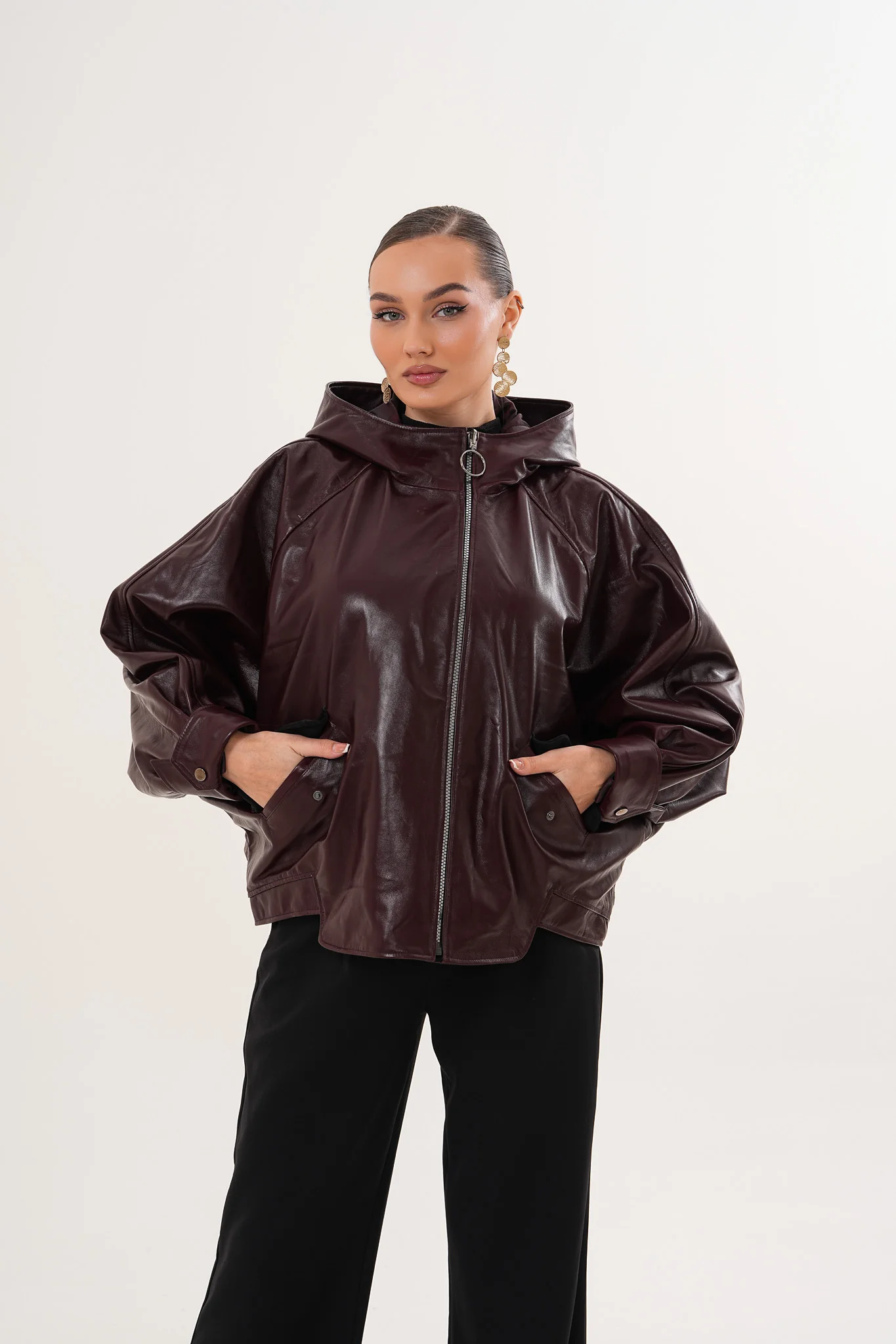 The Marvella Burgundy Leather Women Jacket - Image 10