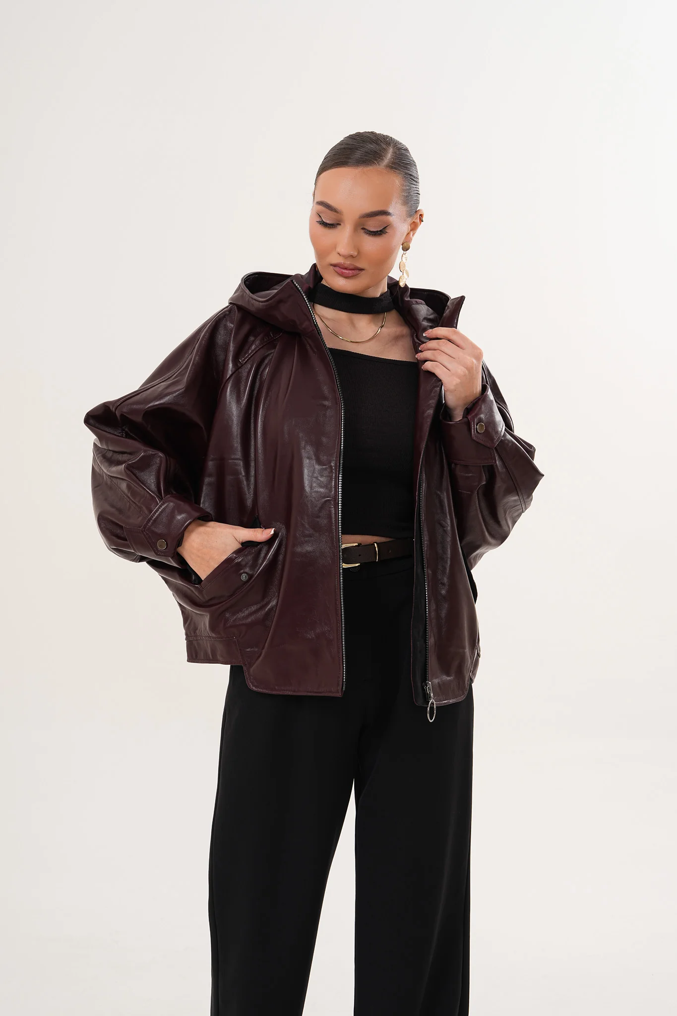The Marvella Burgundy Leather Women Jacket - Image 9