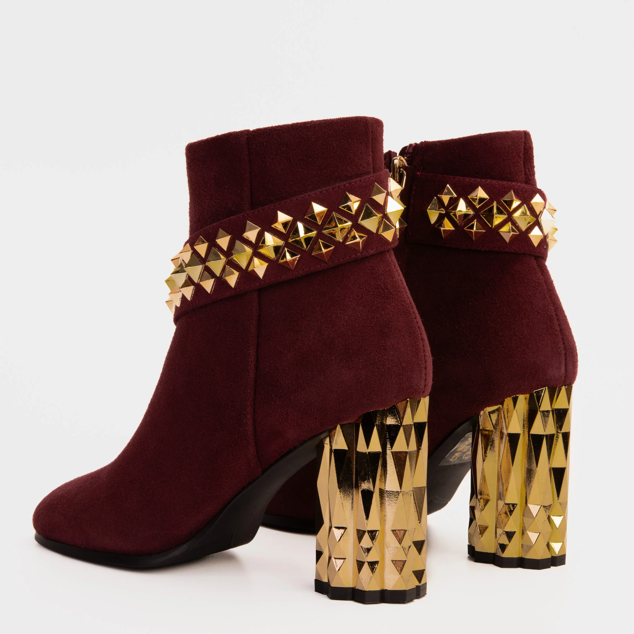 The Metal Burgundy Suede Leather Block Heel Women Boot - Image 6