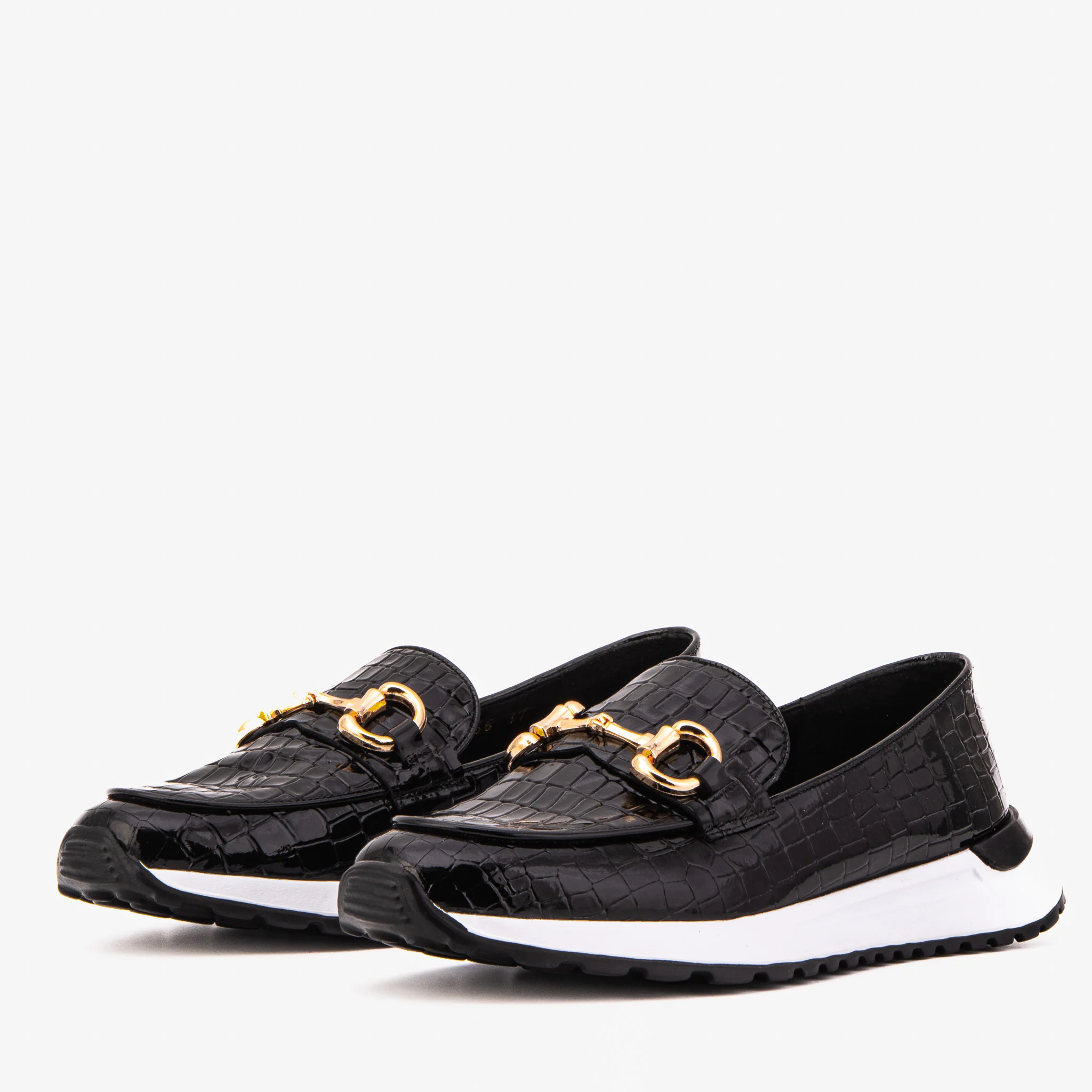 The Milan Black Croc-Embossed Patent Leather Women Sneaker - Image 4