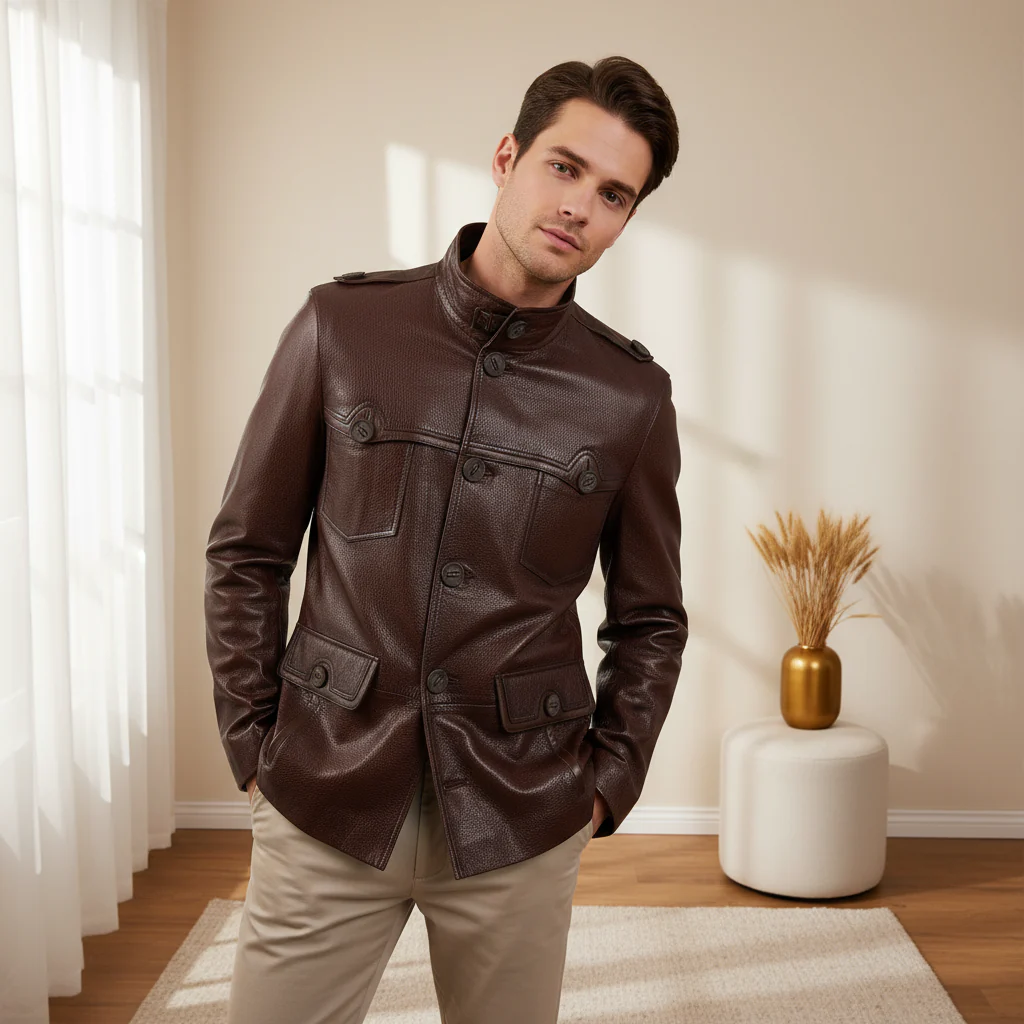 The Montclair Brown Men Leather Jacket - Image 2