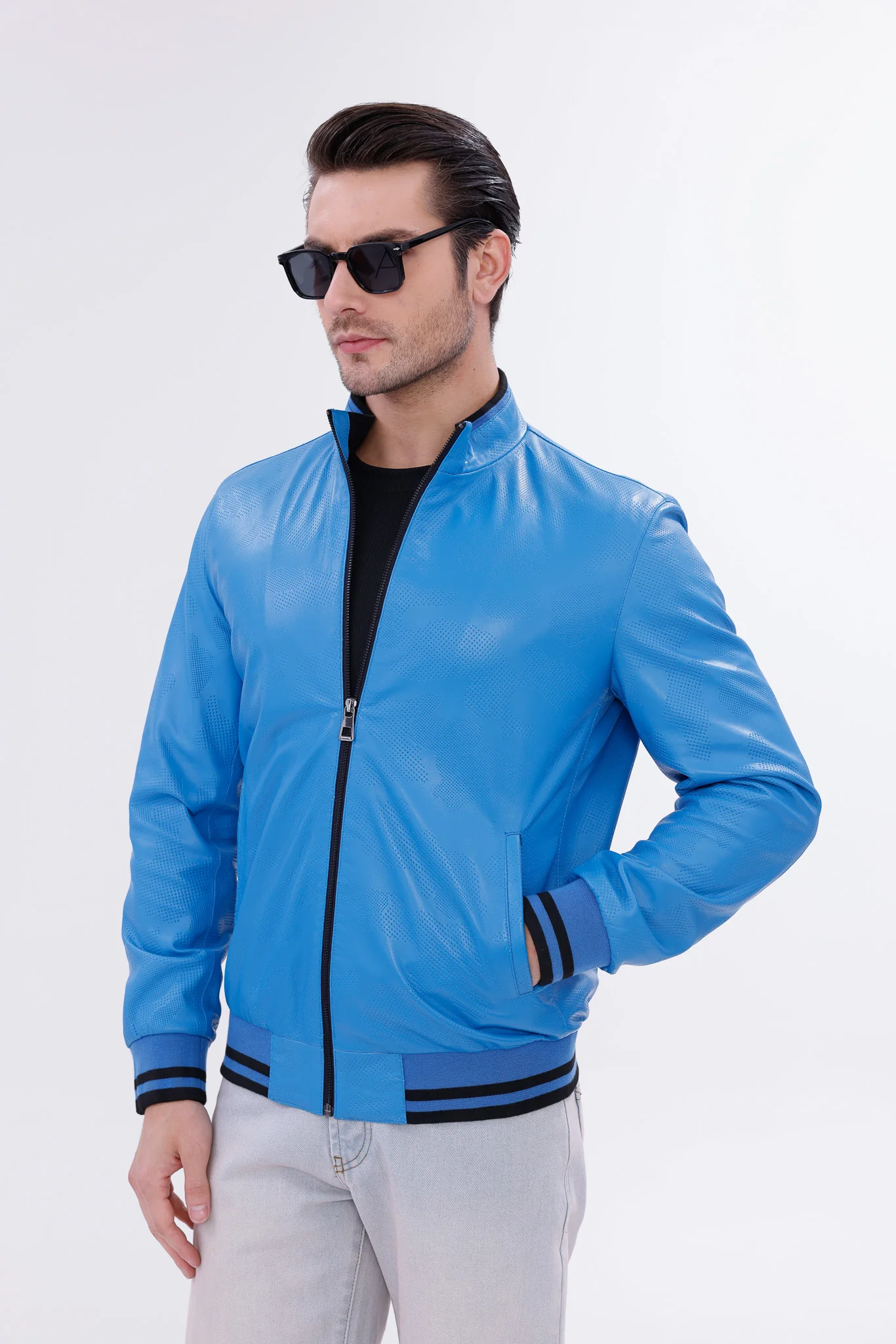 Monza Blue Lambskin Men Leather Jacket - Image 10
