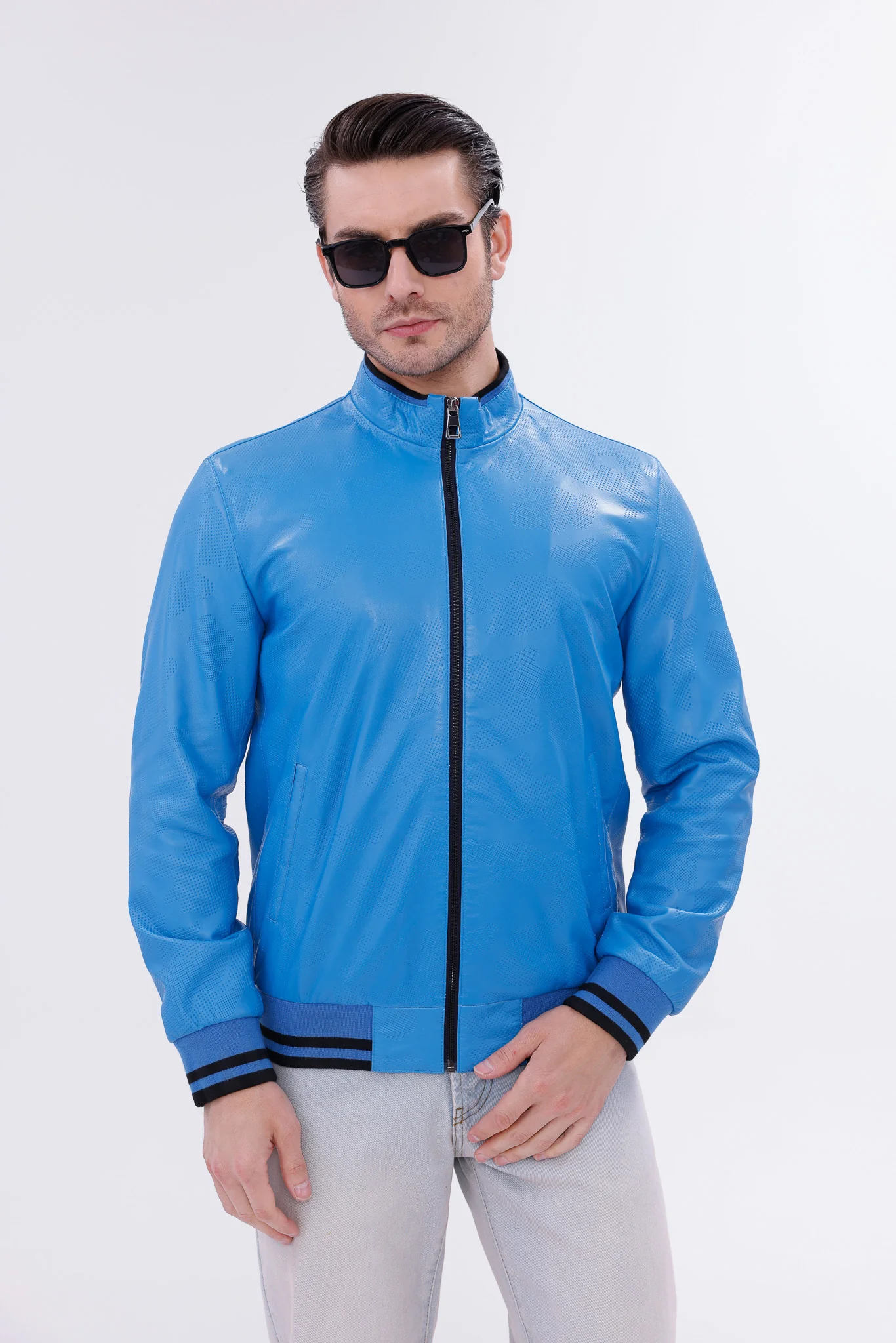 Monza Blue Lambskin Men Leather Jacket - Image 11