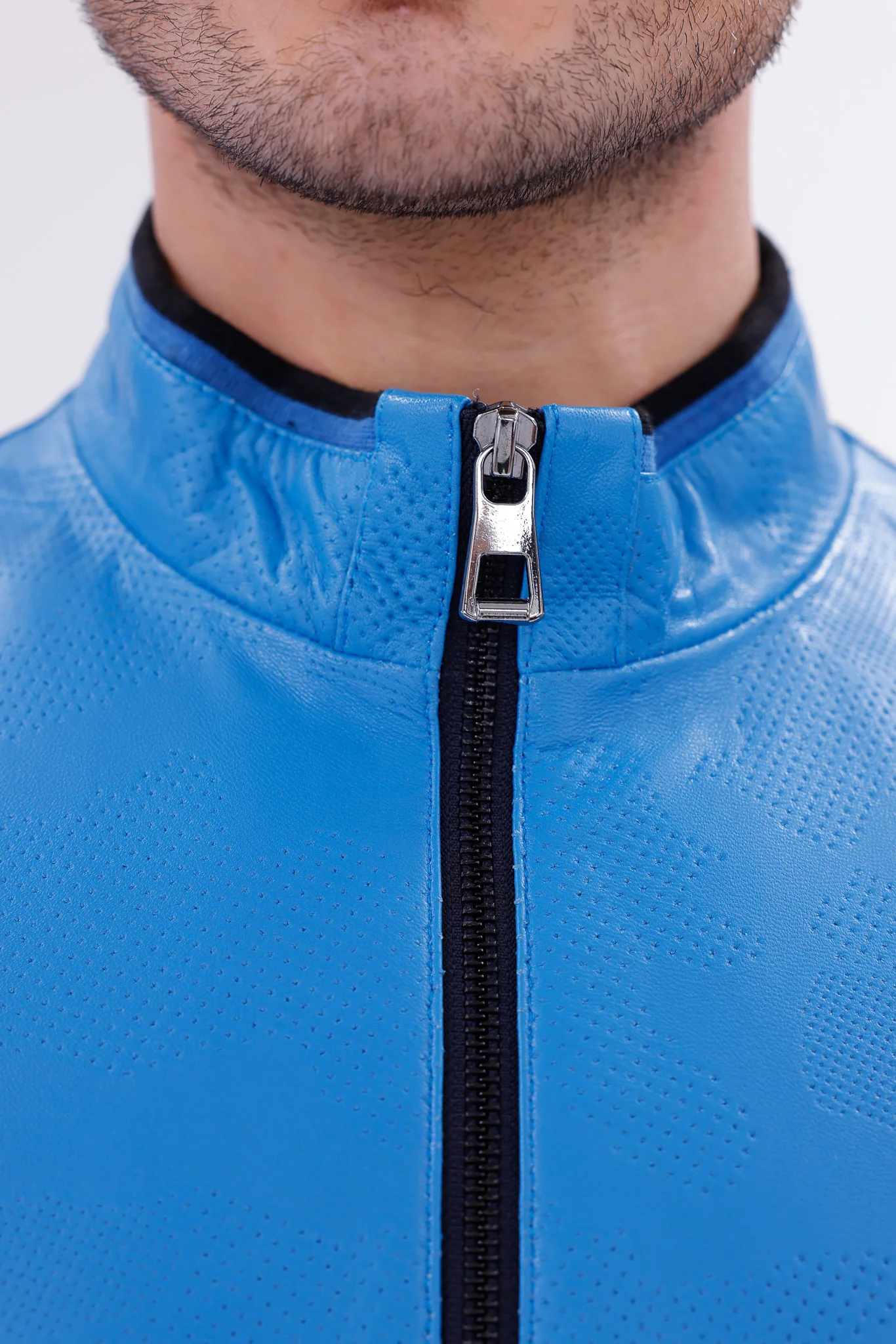 Monza Blue Lambskin Men Leather Jacket - Image 3
