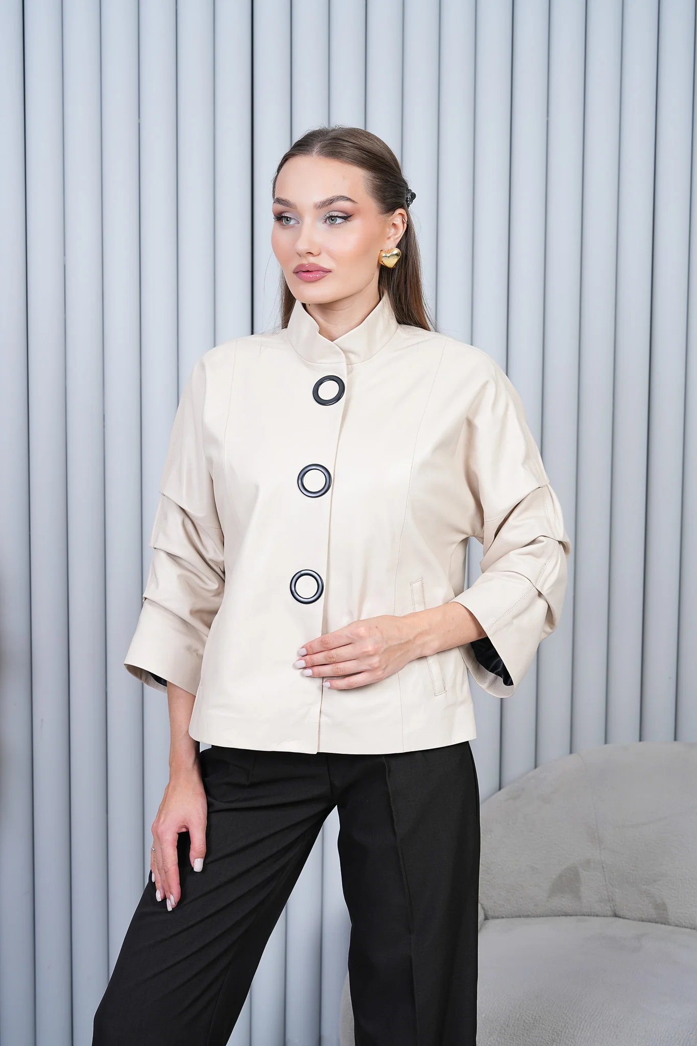 The Odessa Cream Leather Women Jacket - Image 14