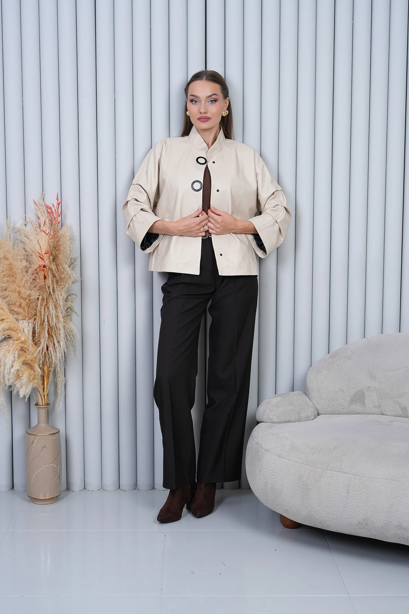 The Odessa Cream Leather Women Jacket - Image 6