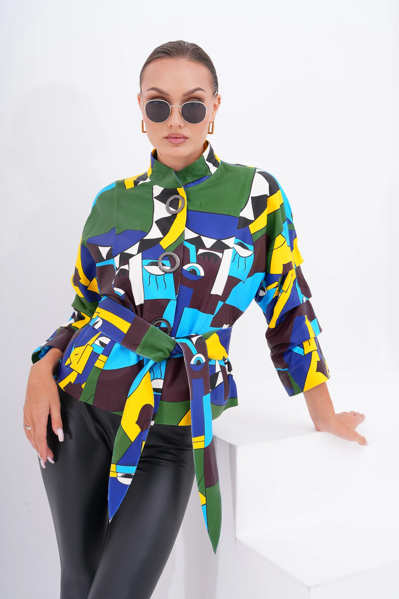 The Odessa Geometric Art Leather Women Jacket - Image 10