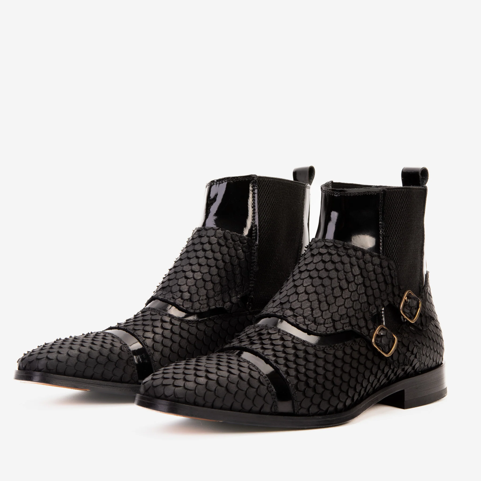The Orion Black Snakeskin Pattern Leather Double Monk Strap Men Boot - Image 2