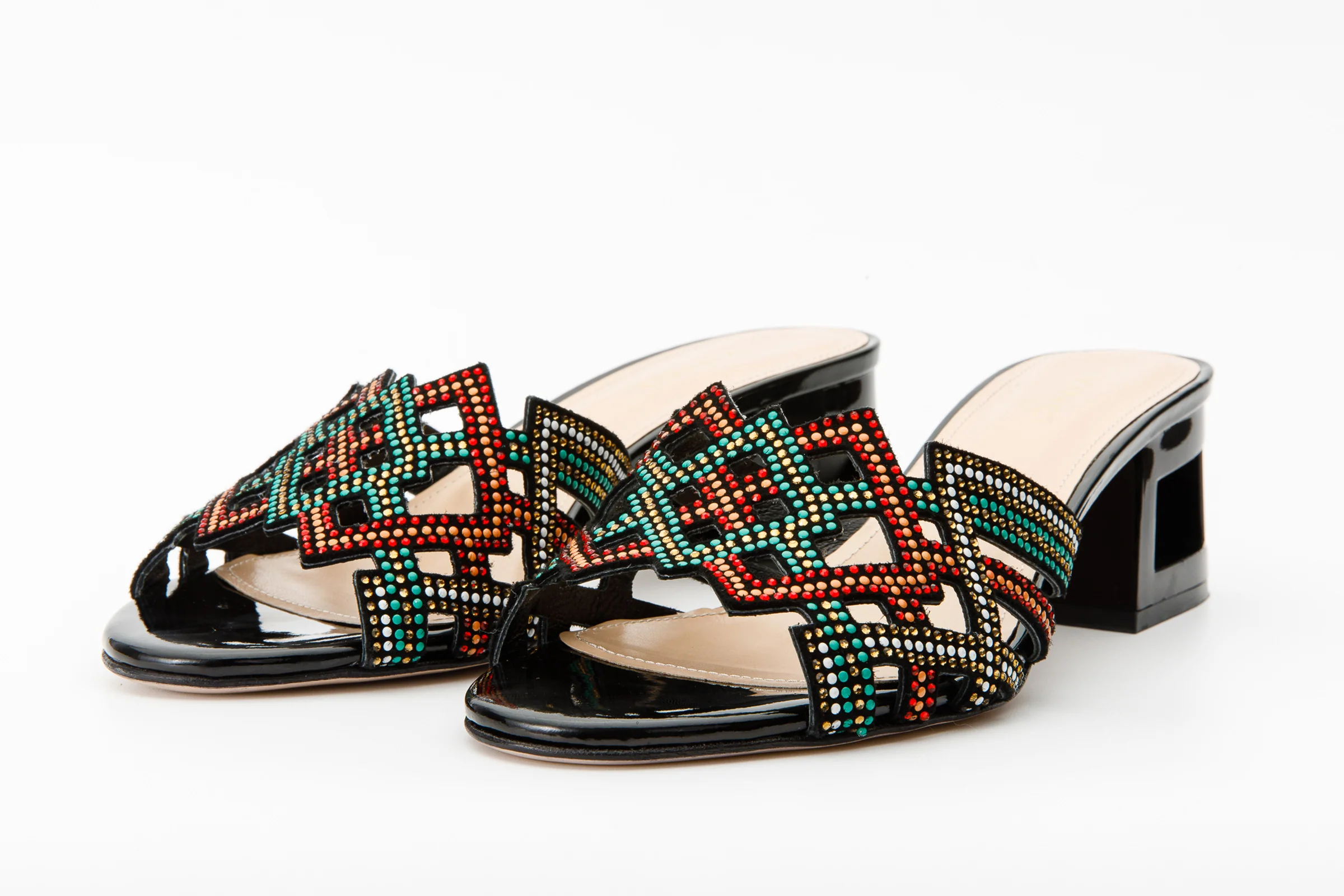 The Palma Black Glitter Leather Block Heel Women Sandal - Image 3