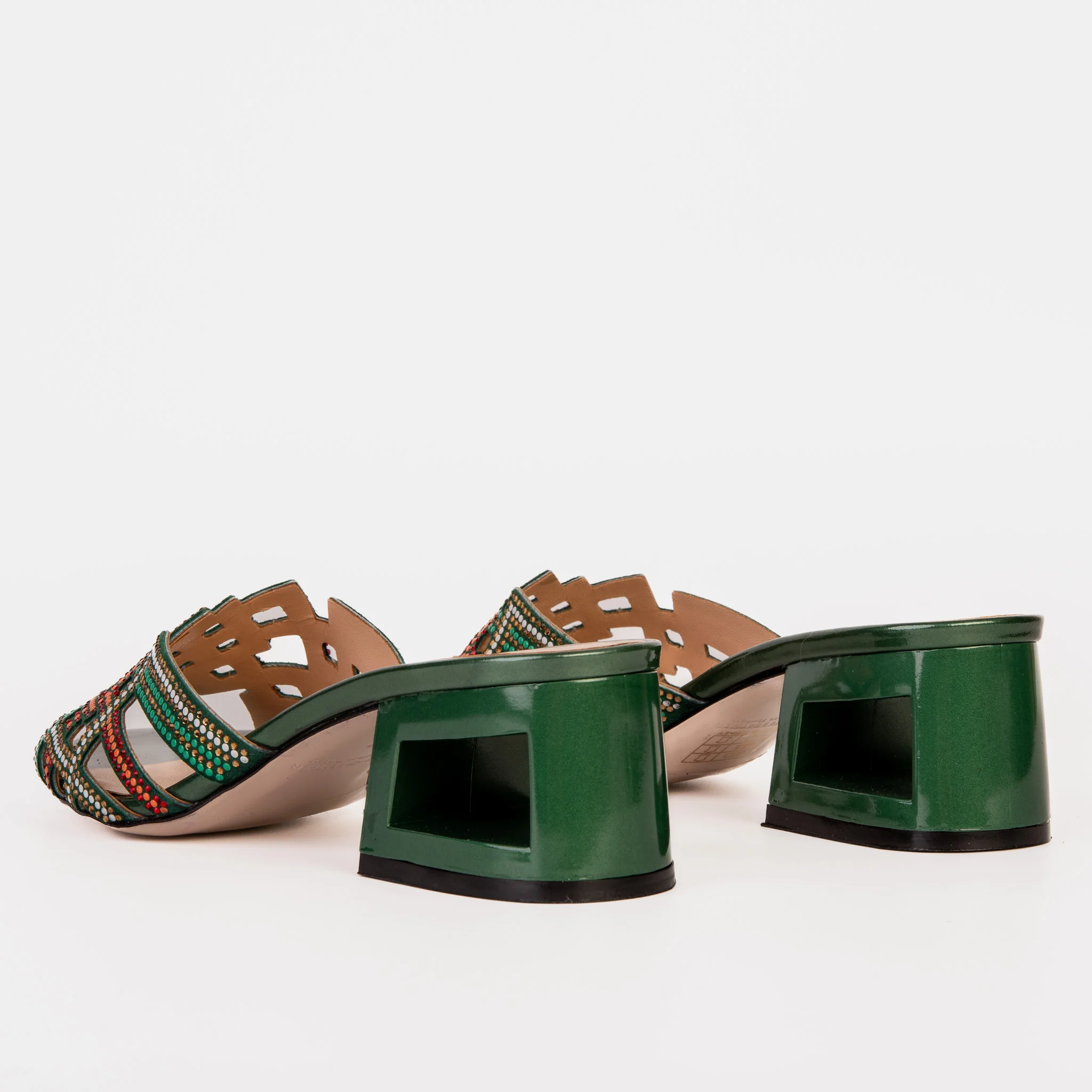 The Palma Green Glitter Leather Block Heel Women Sandal - Image 6