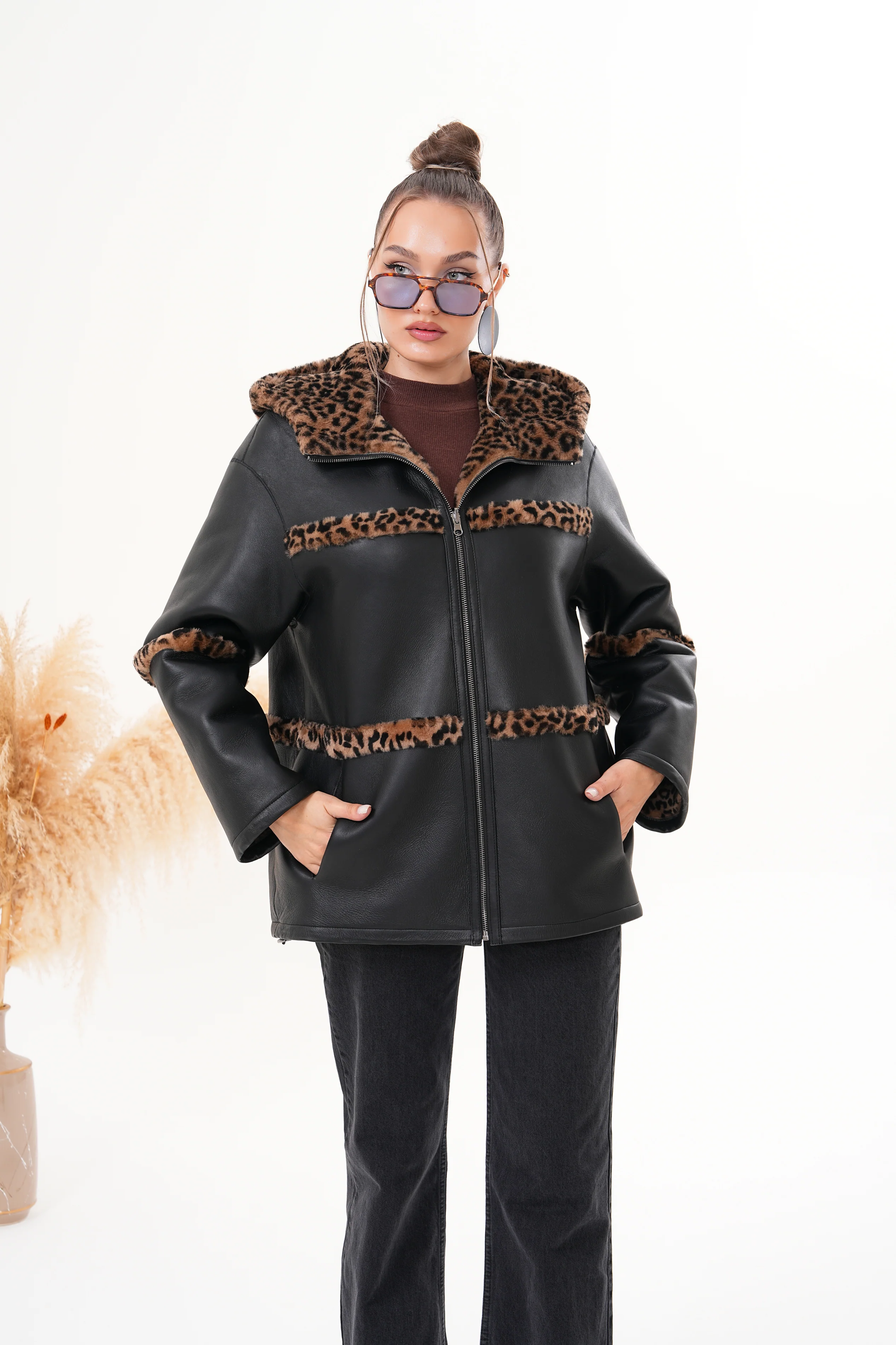 The Panthera Reversible Leopard Shearling Leather Women Jacket - Image 18