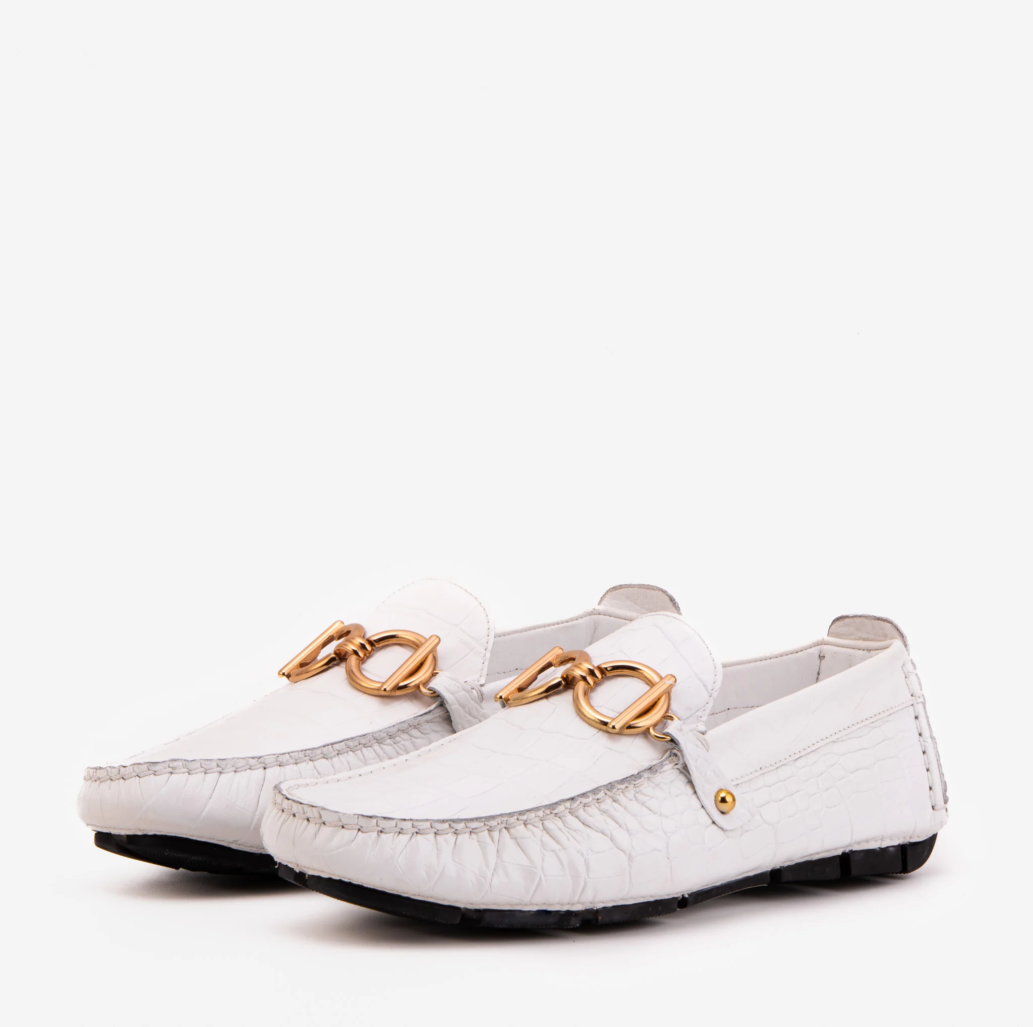 The Pisa White Leather Bit Drive Loafer Men Shoe - Image 2