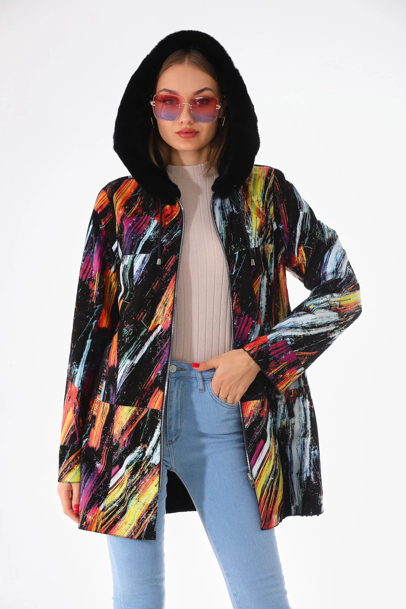 The Prisma Multicolor Leather Women Jacket - Image 8