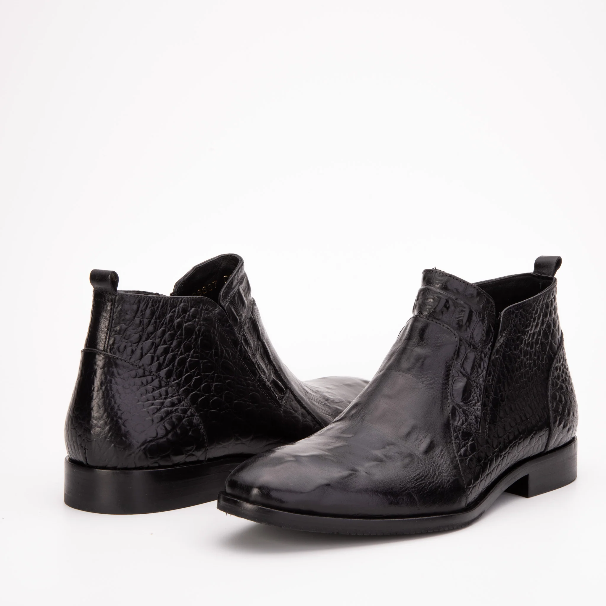 The Randor Black Crocodile Leather Side-Zip Dress Ankle Men Boot - Image 3
