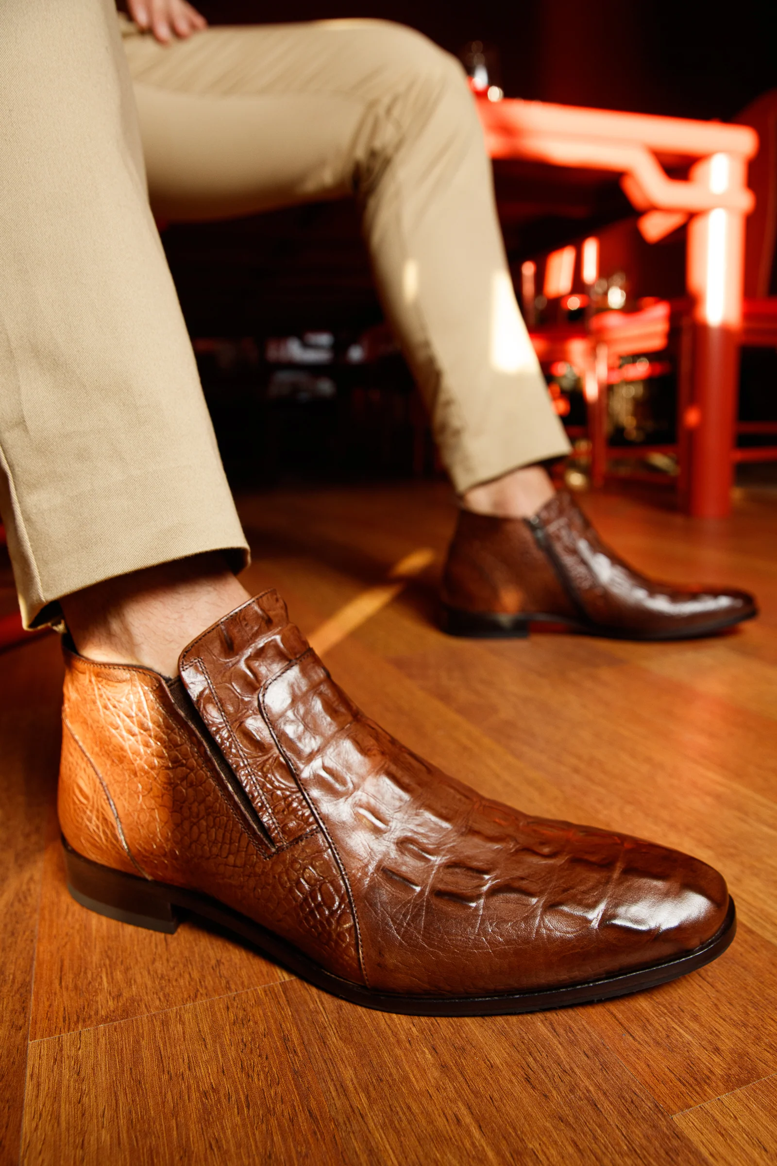 The Randor Brown Crocodile Leather Side-Zip Dress Ankle Men Boot - Image 6