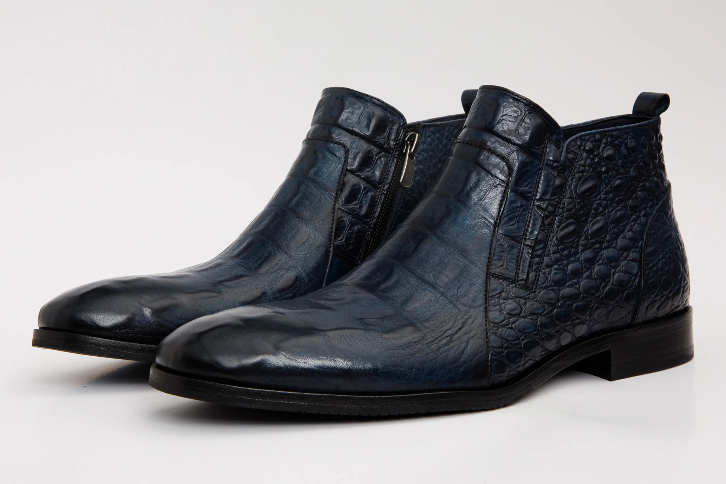 The Randor Navy Blue Crocodile Leather Side-Zip Dress Ankle Men Boot - Image 2