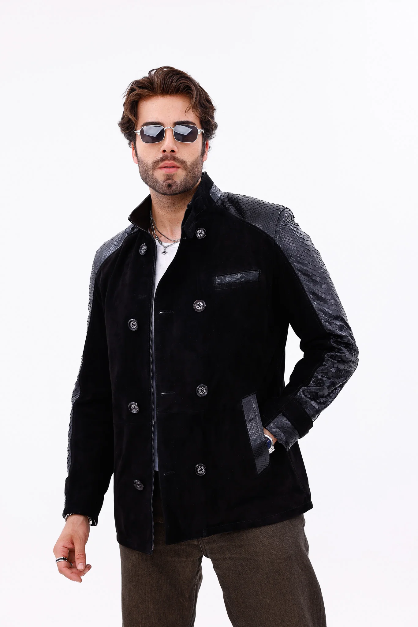 The Ravello Black Pythn Leather Men Jacket - Image 8