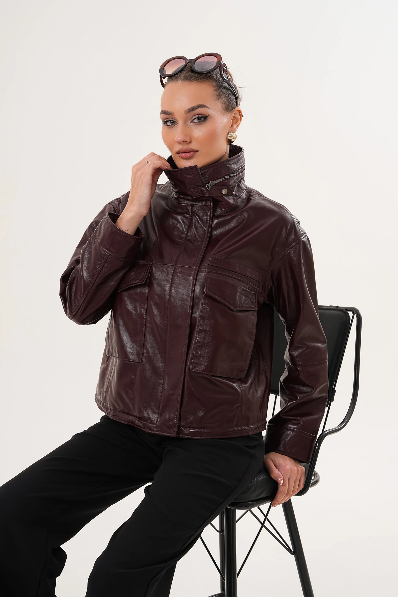 The Ravelyn Burgundy Leather Women Jacket - Image 4