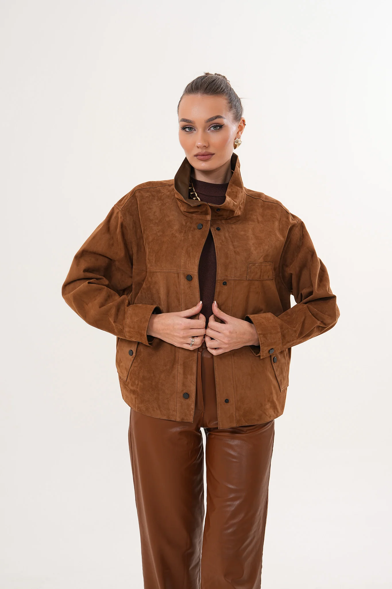 The Ravessa Reversible Brown Suede & Leather Women Jacket - Image 11